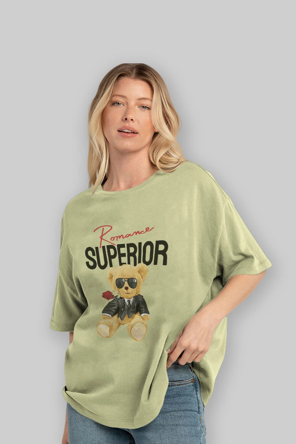 Teddy Bear Romance Superior Ön Baskılı Oversize t-shirt Erkek Kadın Unisex %100 Pamuk