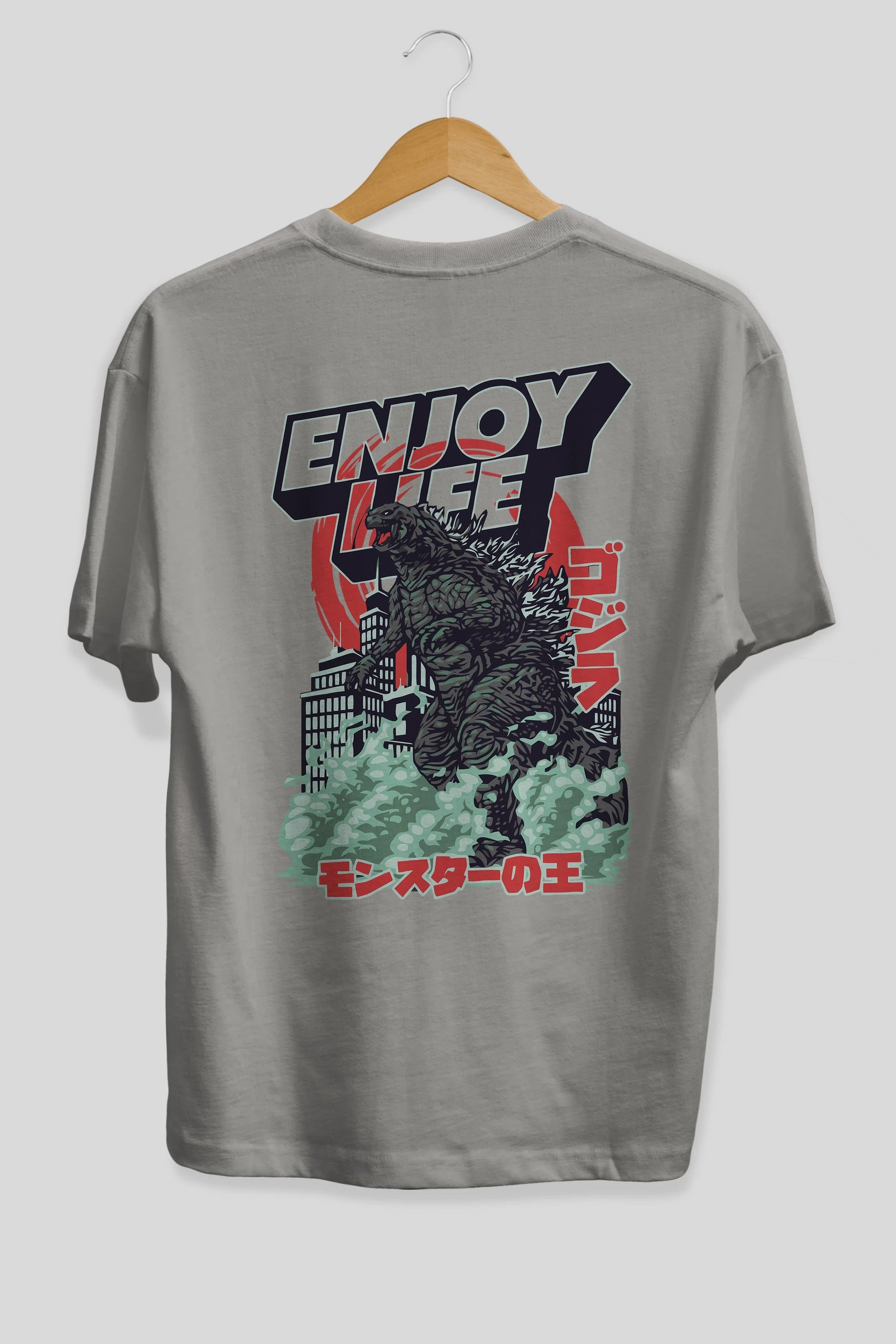 Godzilla Arka Baskılı Oversize t-shirt Erkek Kadın Unisex %100 Pamuk Bisiklet Yaka tişort