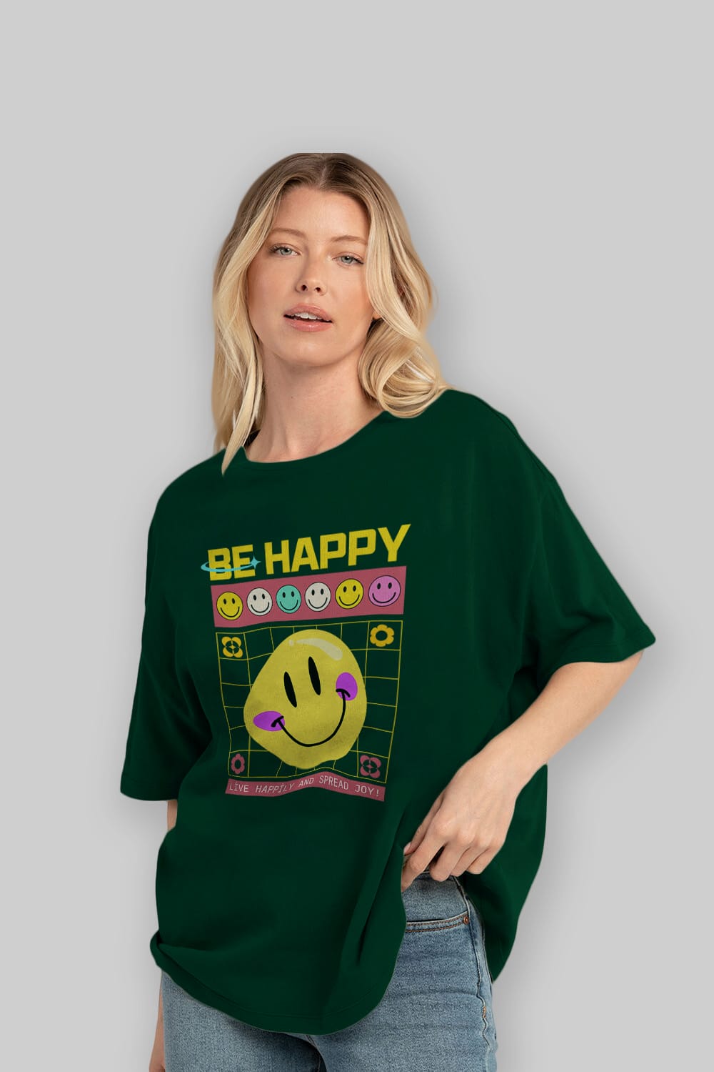 Be Happy Yazılı Ön Baskılı Oversize t-shirt Erkek Kadın Unisex