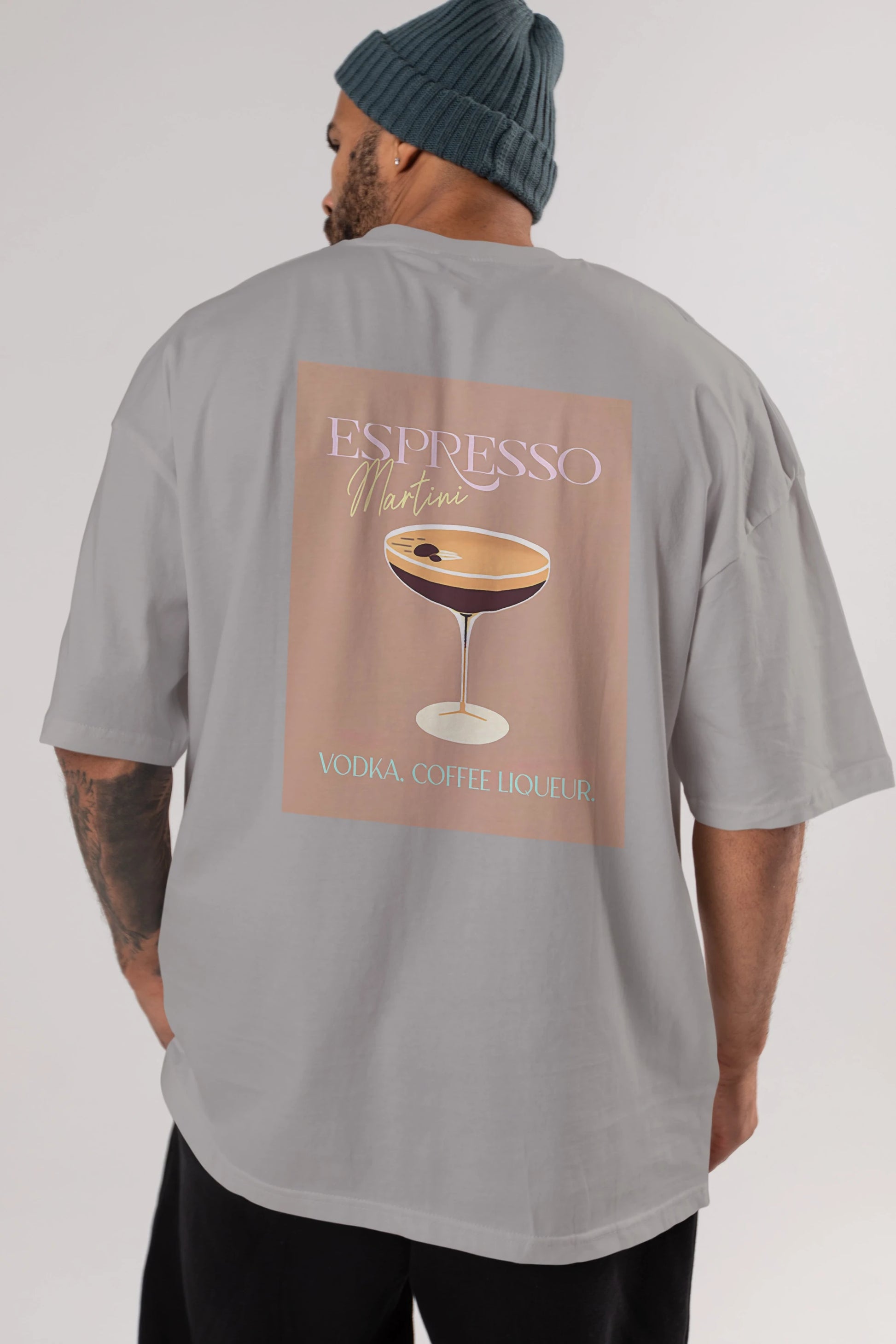 Espresso Martini Cocktail Arka Baskılı Oversize t-shirt Erkek Kadın Unisex %100 Pamuk Bisiklet Yaka tişort