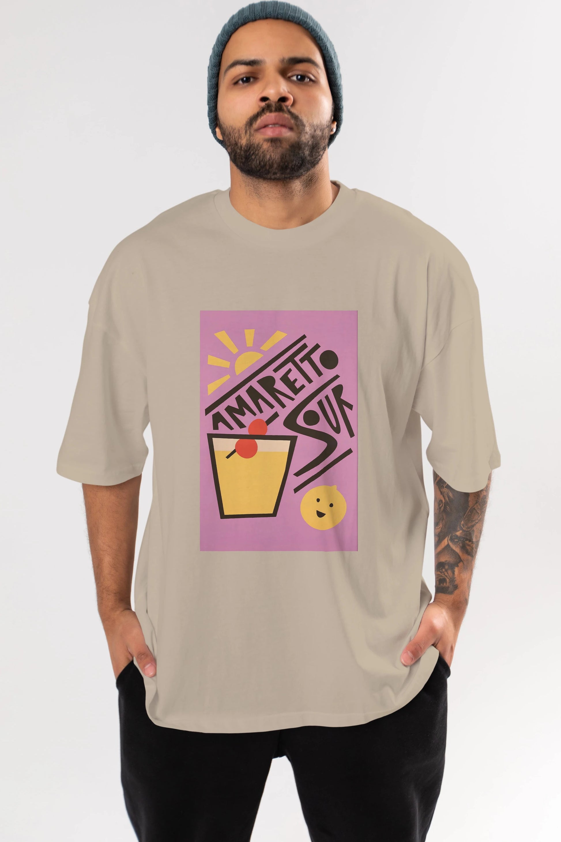 Amaretto Sour Ön Baskılı Oversize t-shirt Erkek Kadın Unisex %100 Pamuk Bisiklet Yaka tişort