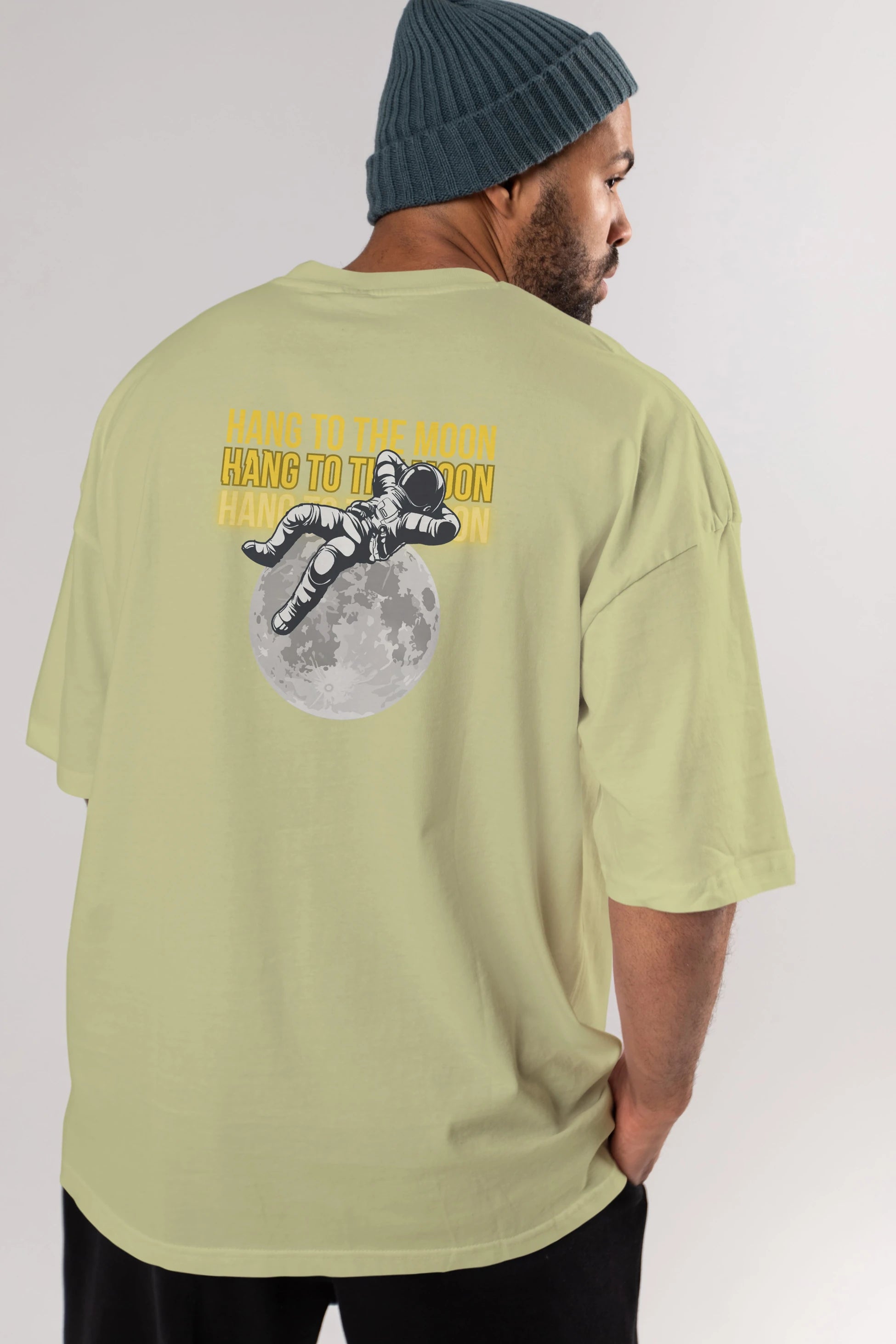 Hang to the Moon Yazılı Arka Baskılı Oversize t-shirt Erkek Kadın Unisex