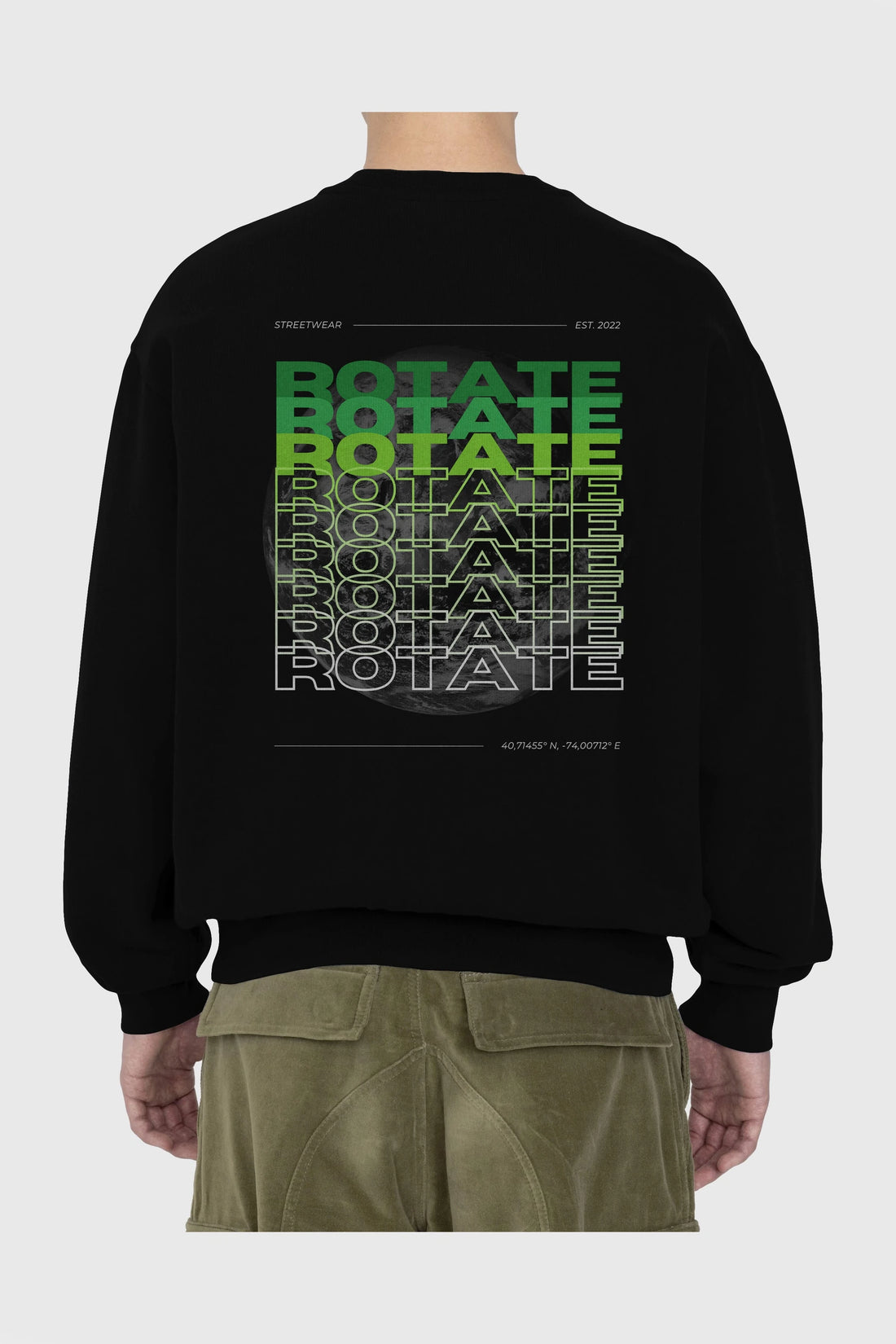 Rotate Yazılı Arka Baskılı Oversize Sweatshirt Erkek Kadın Unisex