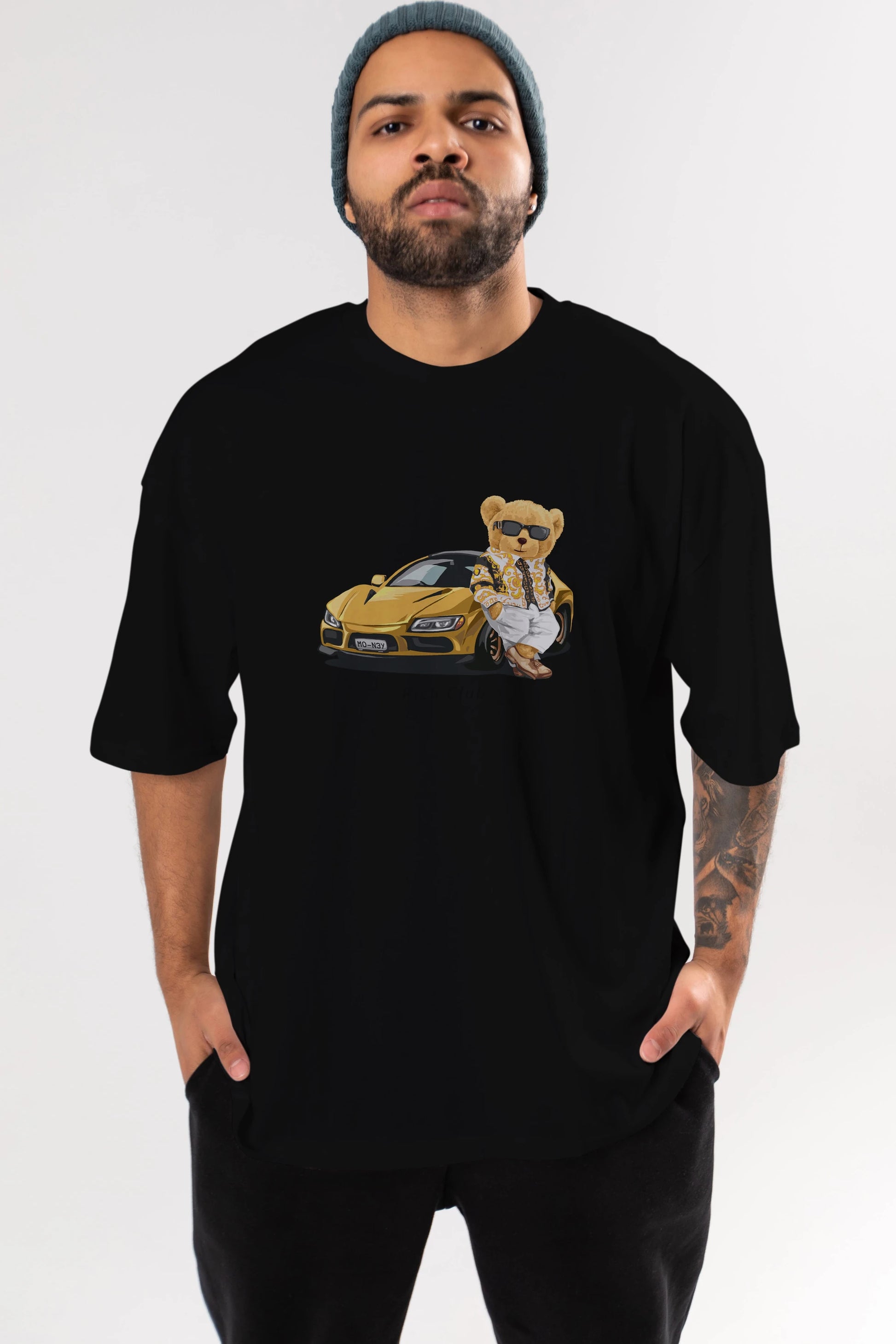 Teddy Bear Rich Club Ön Baskılı Oversize t-shirt Erkek Kadın Unisex %100 Pamuk