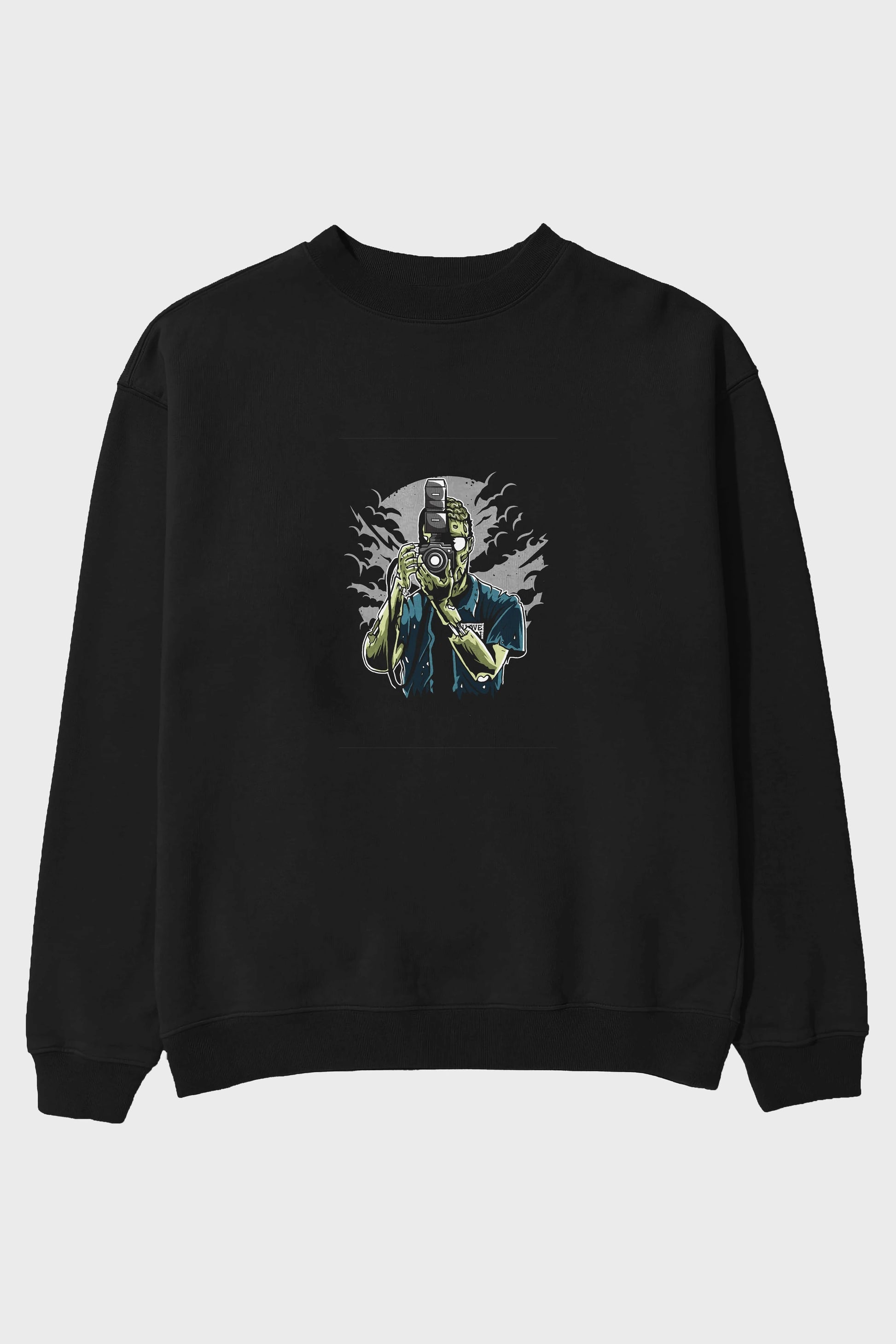 Zombie Photographer Ön Baskılı Oversize Sweatshirt Erkek Kadın Unisex