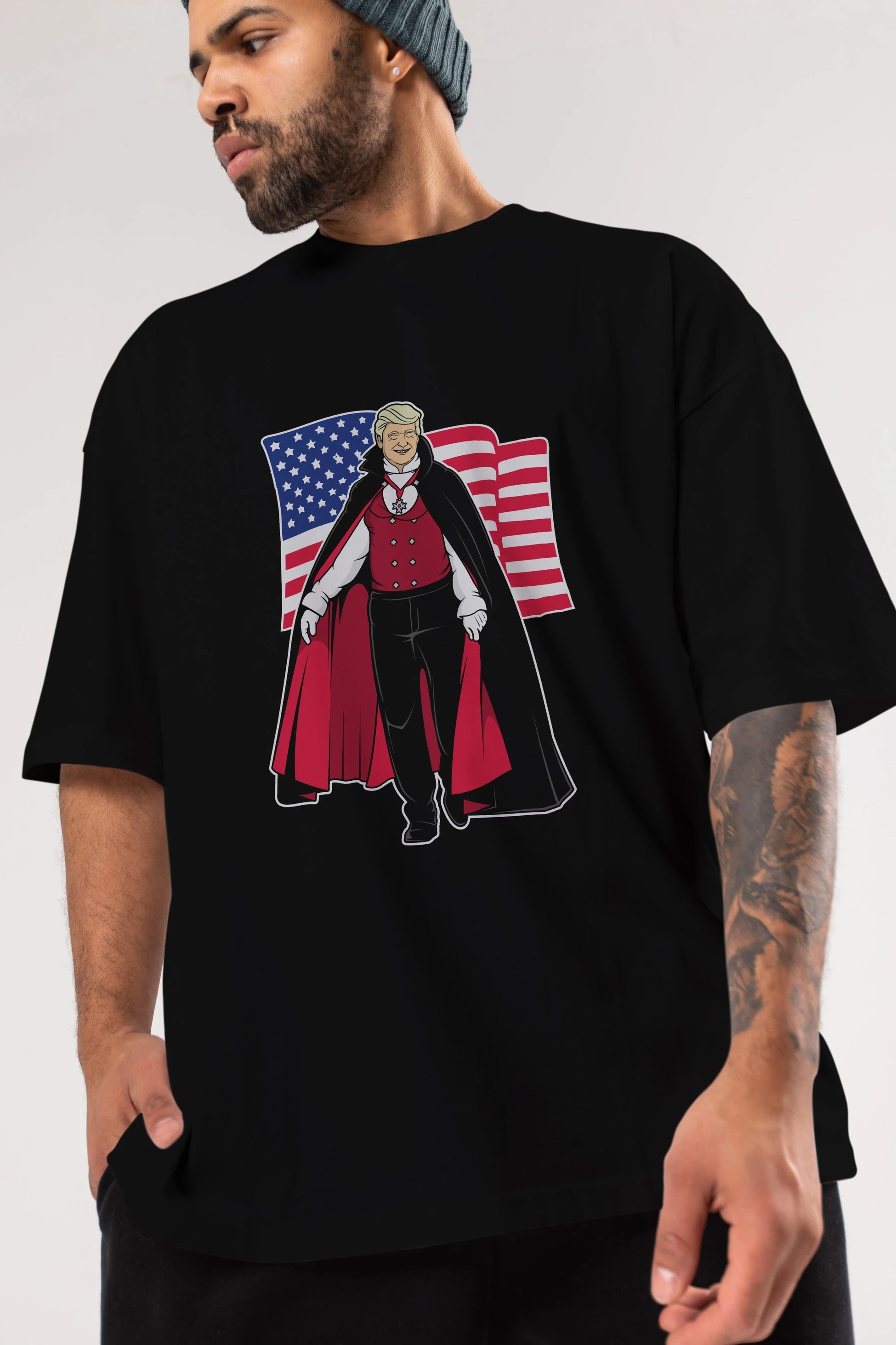 Trump Dracula Ön Baskılı Oversize t-shirt Erkek Kadın Unisex %100 Pamuk tişort