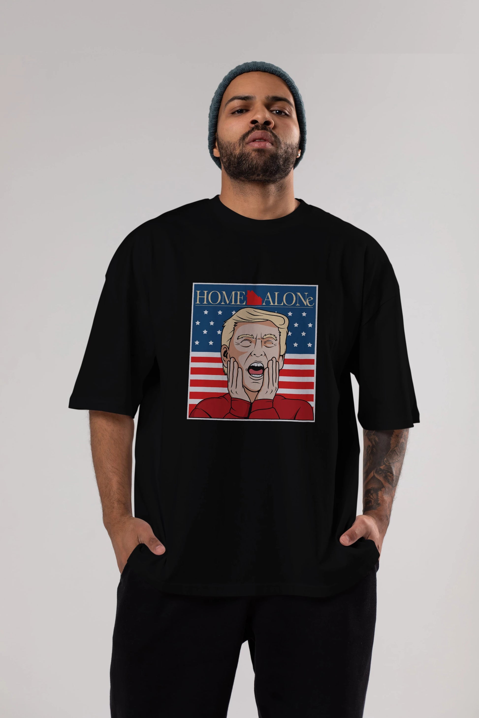 Home Alone Trump Ön Baskılı Oversize t-shirt Erkek Kadın Unisex %100 Pamuk tişort