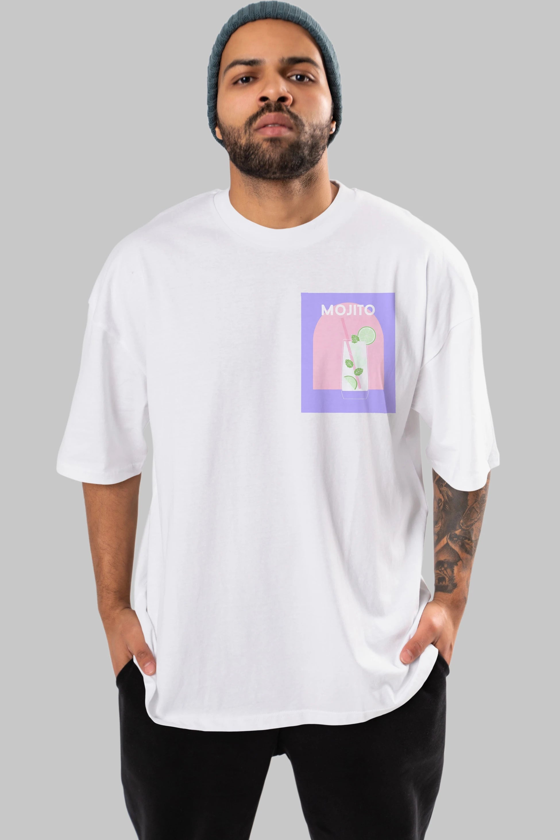 Mojito 2 Ön Sol Baskılı Oversize t-shirt Erkek Kadın Unisex %100 Pamuk Bisiklet Yaka tişort