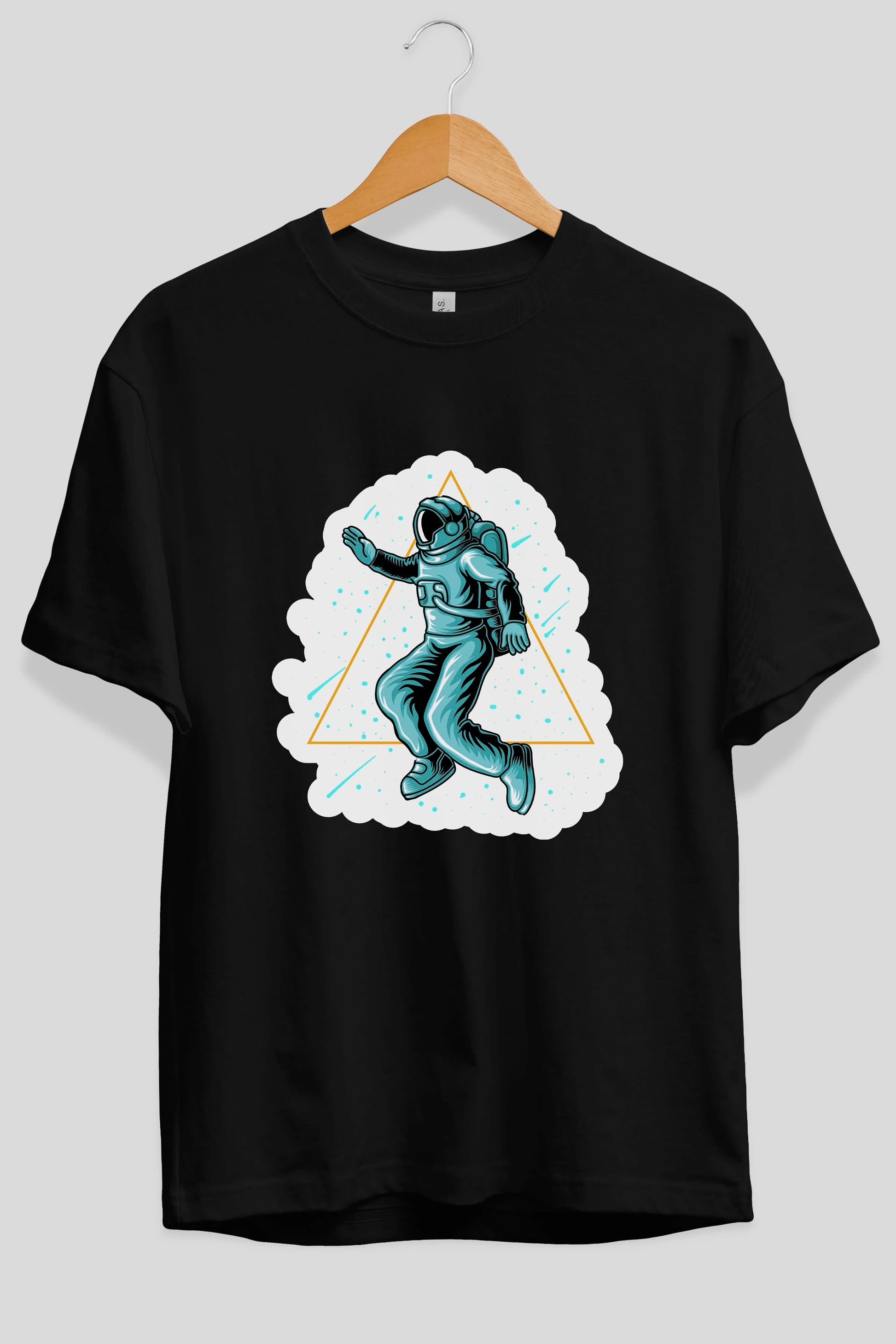 Astronaut Starry Triangle Sticker Ön Baskılı Oversize t-shirt Erkek Kadın Unisex