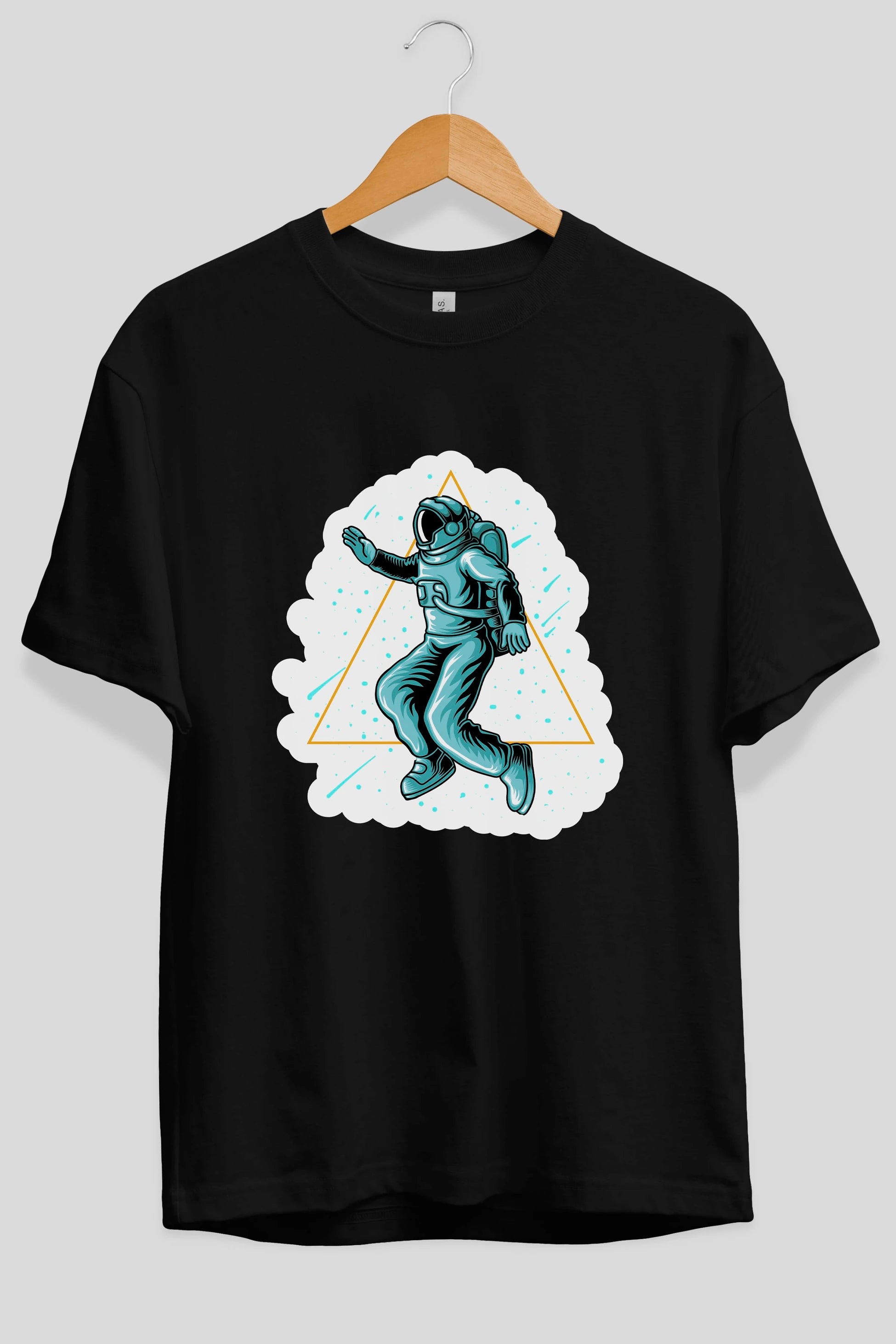 Astronaut Starry Triangle Sticker Ön Baskılı Oversize t-shirt Erkek Kadın Unisex