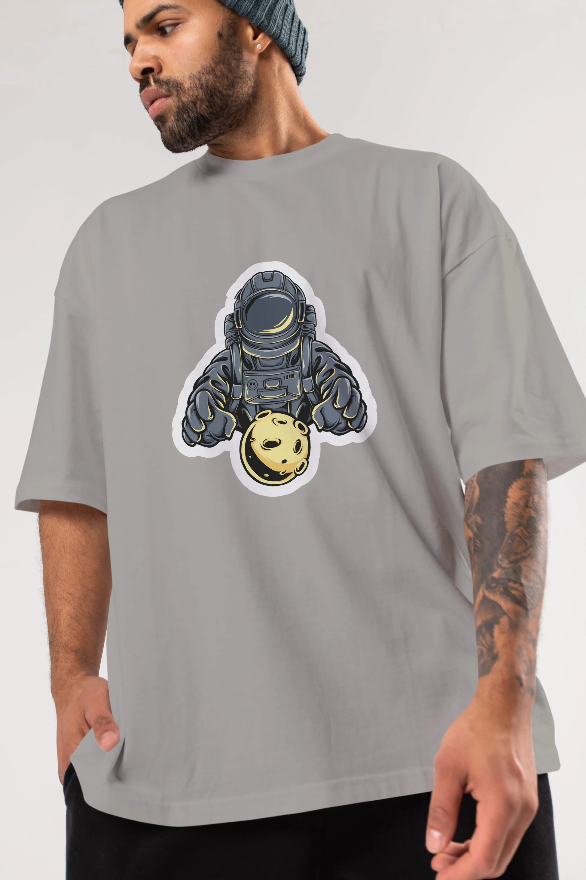 Astromoon sticker Ön Baskılı Oversize t-shirt Erkek Kadın Unisex