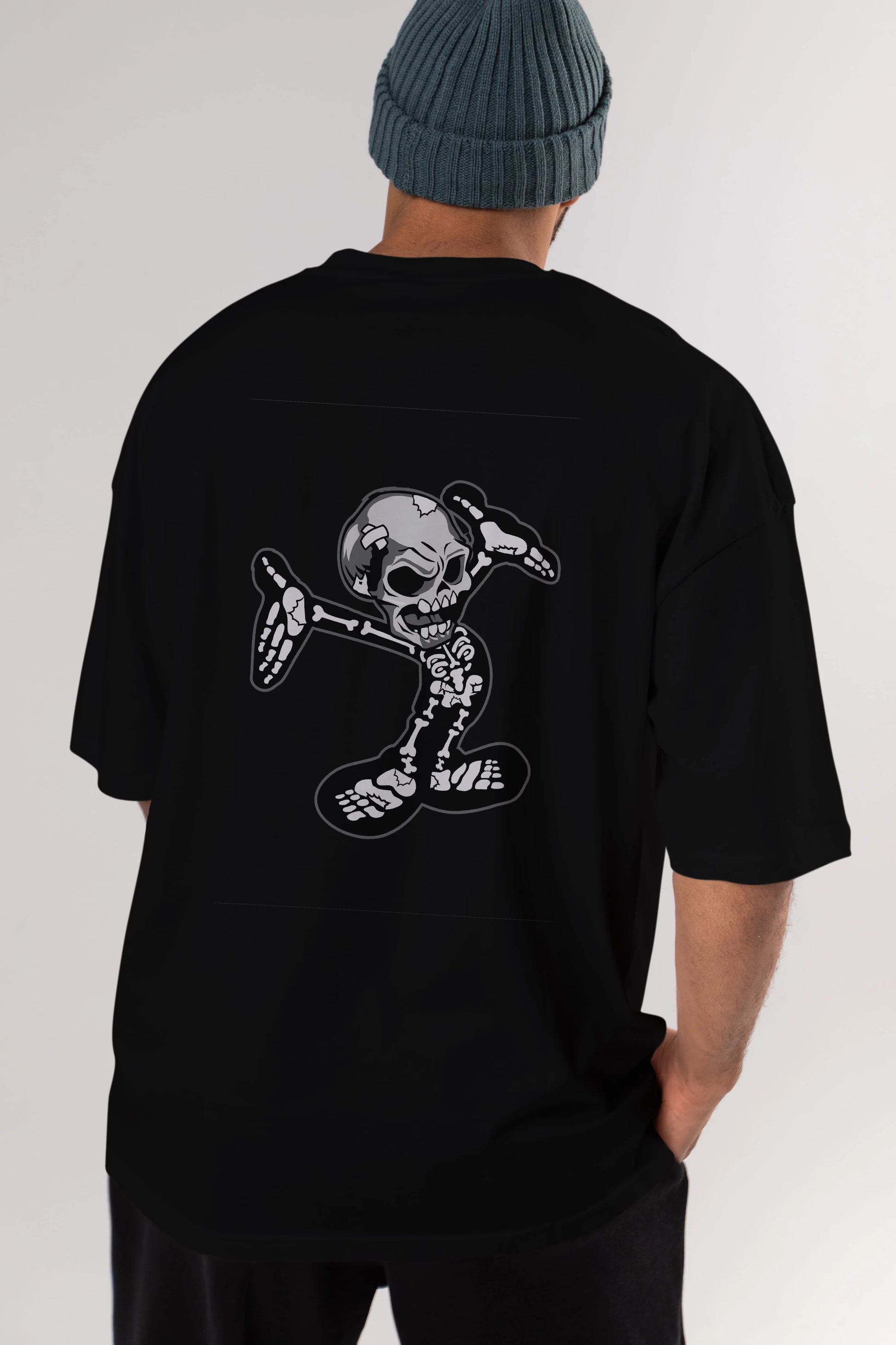 Skull Skeleton Arka Baskılı Oversize t-shirt Erkek Kadın Unisex %100 Pamuk tişort