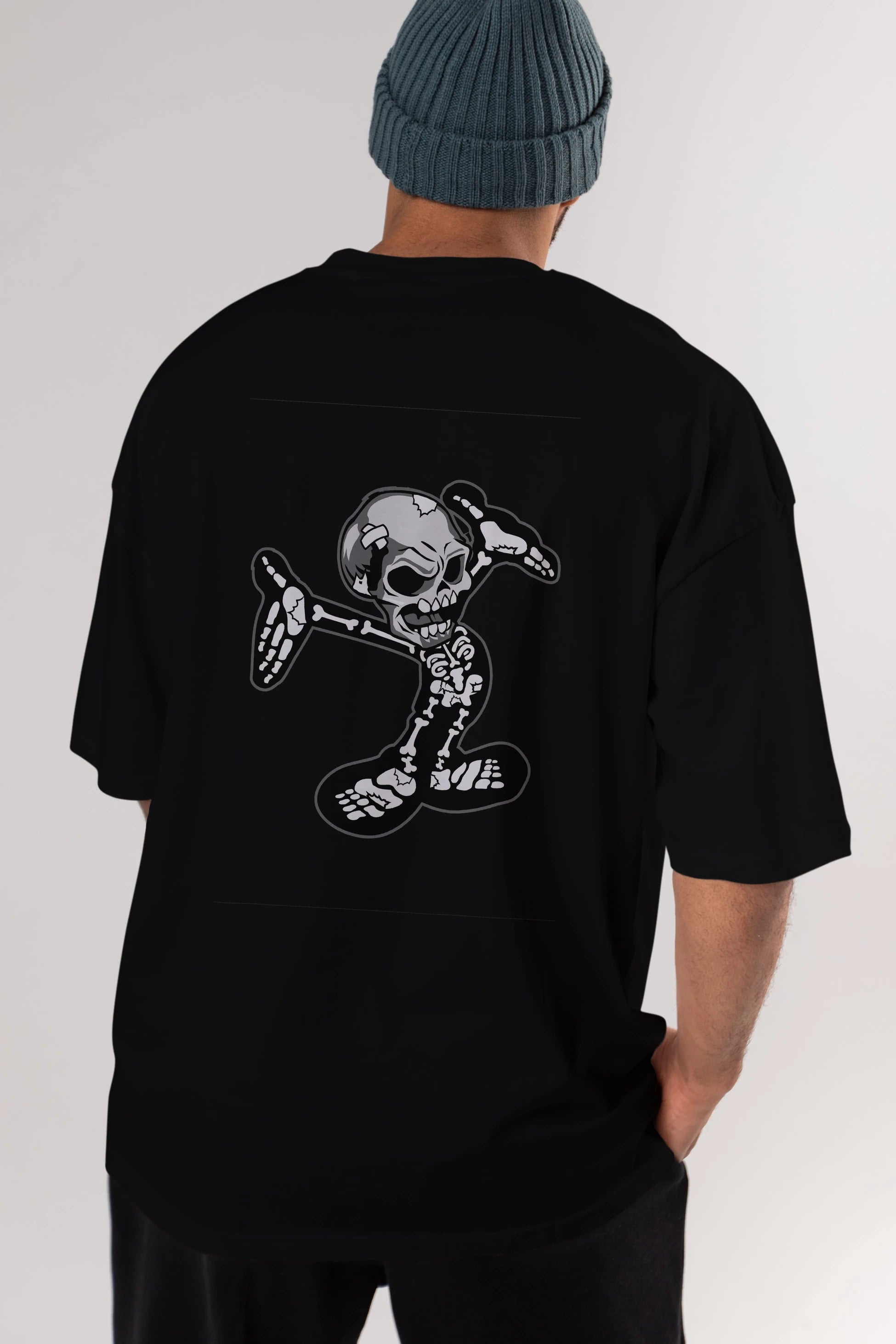 Skull Skeleton Arka Baskılı Oversize t-shirt Erkek Kadın Unisex %100 Pamuk tişort