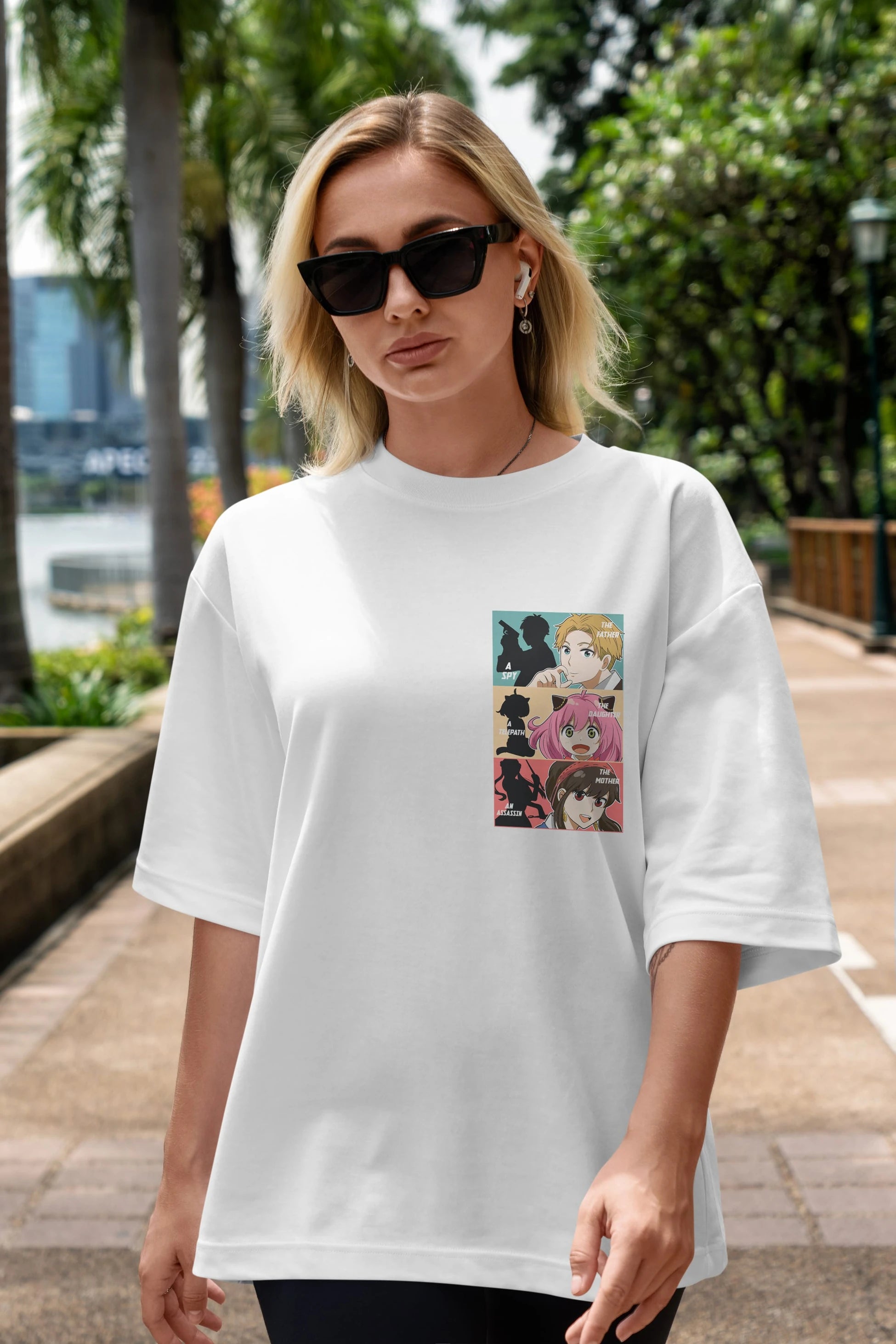 SPY X FAMILY Ön Sol Baskılı Oversize t-shirt Erkek Kadın Unisex %100 Pamuk Bisiklet Yaka tişort