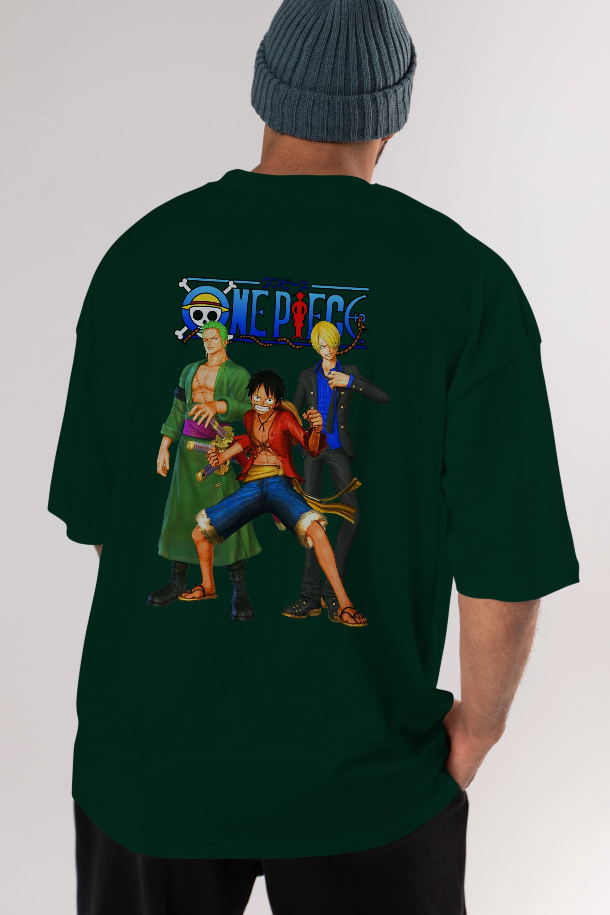 Luffy Sanji Zoro Anime Arka Baskılı Oversize t-shirt Erkek Kadın Unisex %100 pamuk tişort