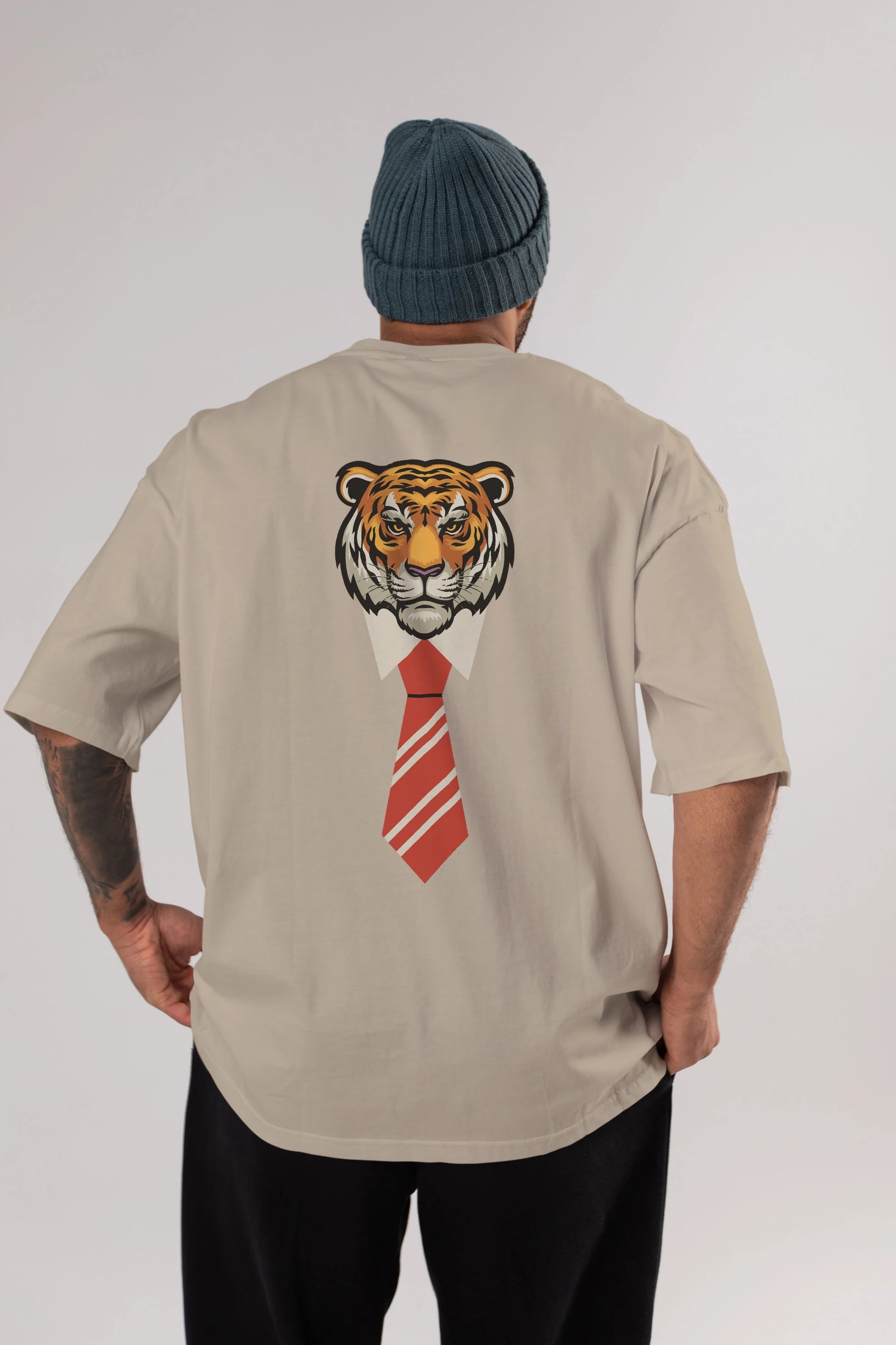 Tiger With Tie Arka Baskılı Oversize t-shirt Erkek Kadın Unisex