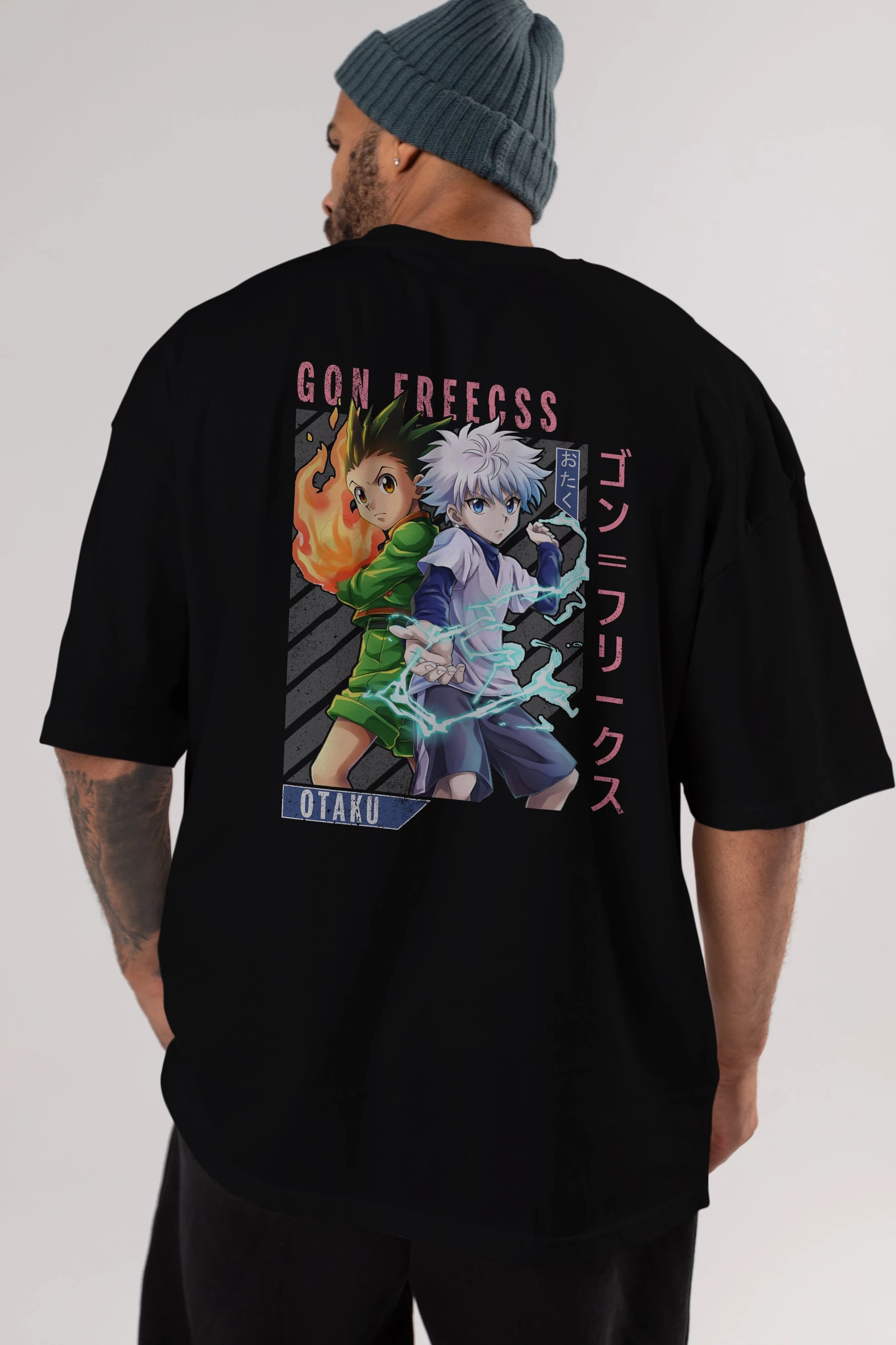 Gon Freecss HUNTER X HUNTER 1 Anime Arka Baskılı Oversize t-shirt Erkek Kadın Unisex