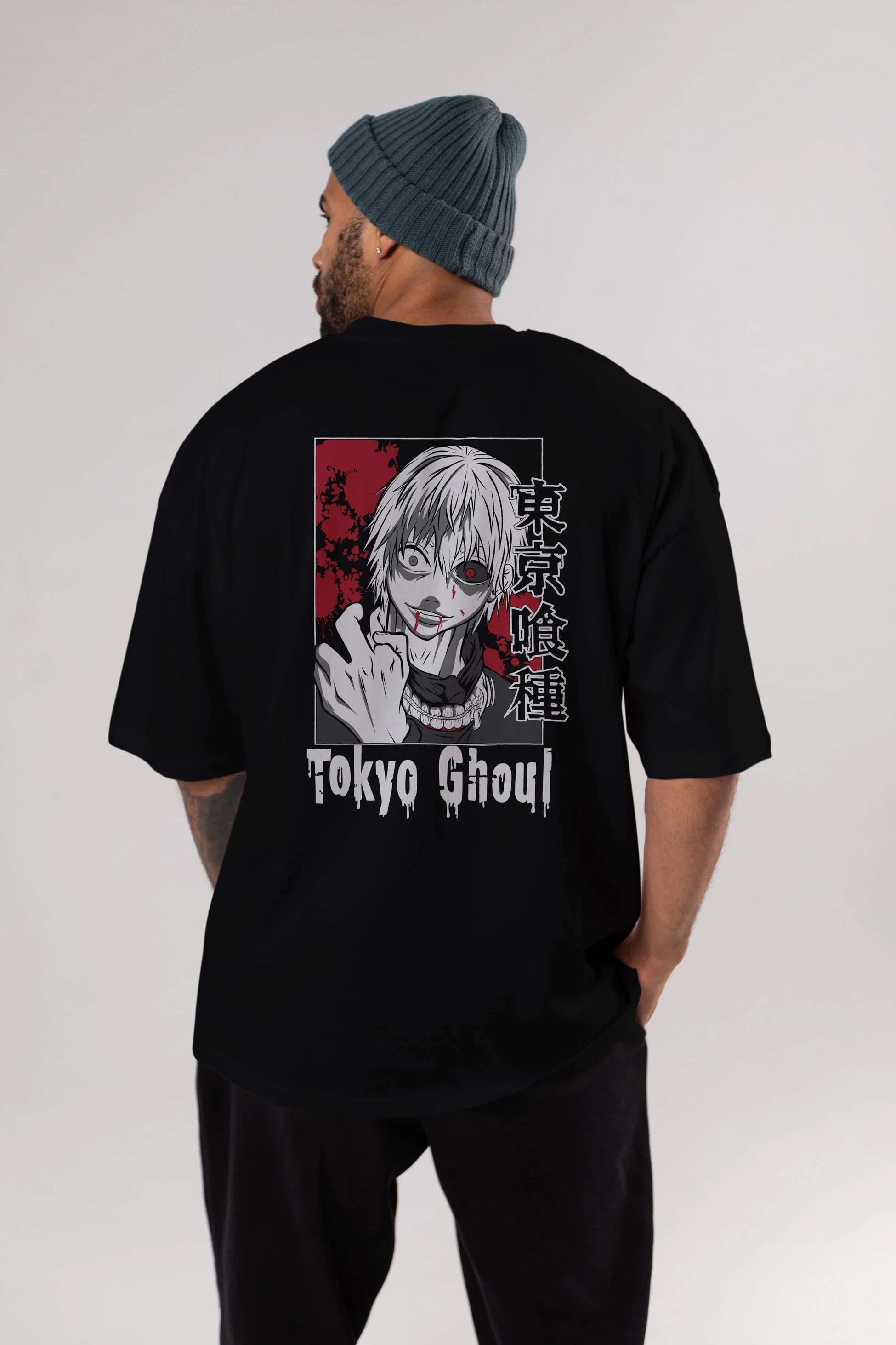 Kaneki Ken TOKYO GHOUL Anime Arka Baskılı Oversize t-shirt Erkek Kadın Unisex