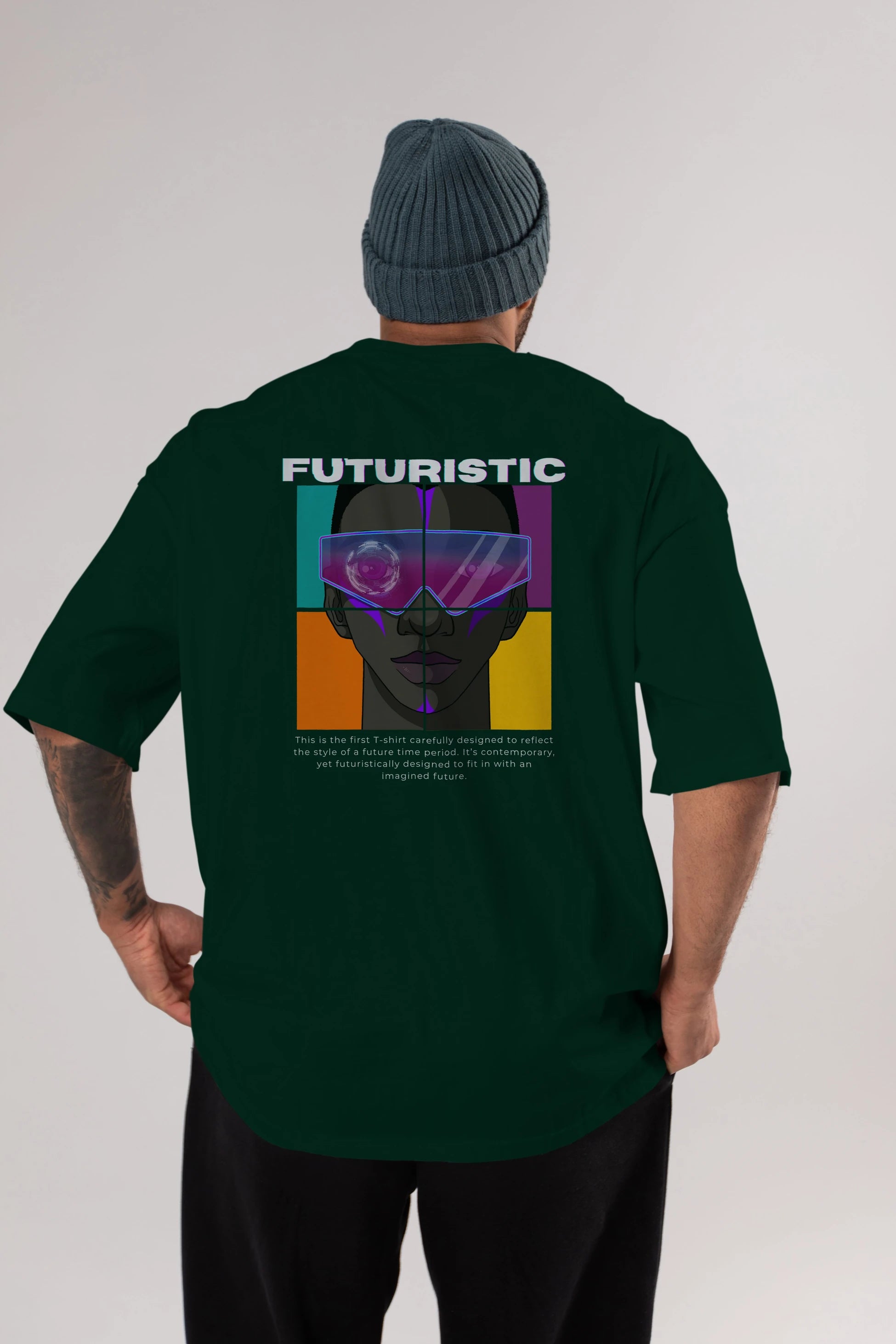 Futuristic Streetwear Arka Baskılı Oversize t-shirt Erkek Kadın Unisex