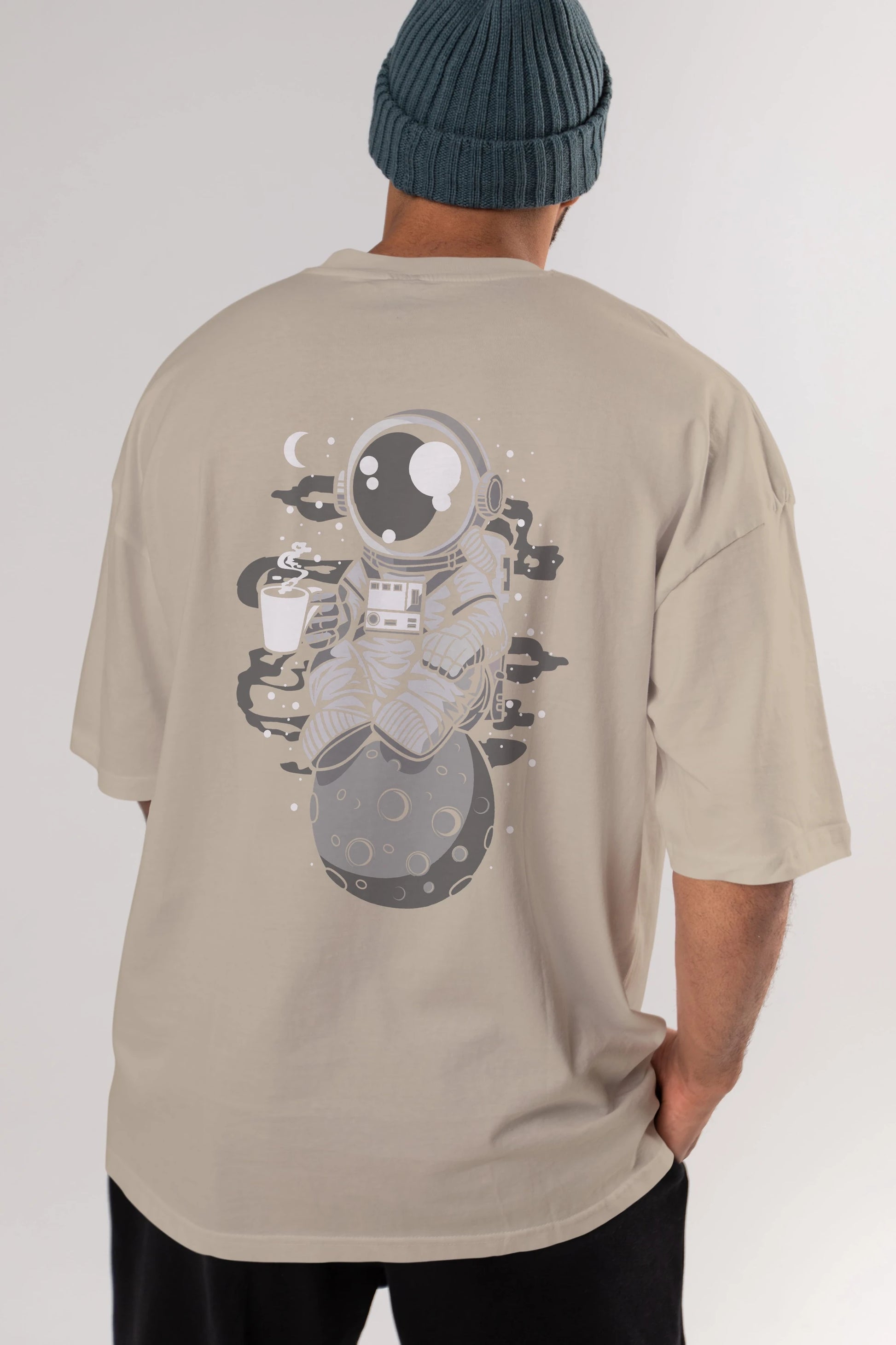 Astronaut Coffee Arka Baskılı Oversize t-shirt Erkek Kadın Unisex