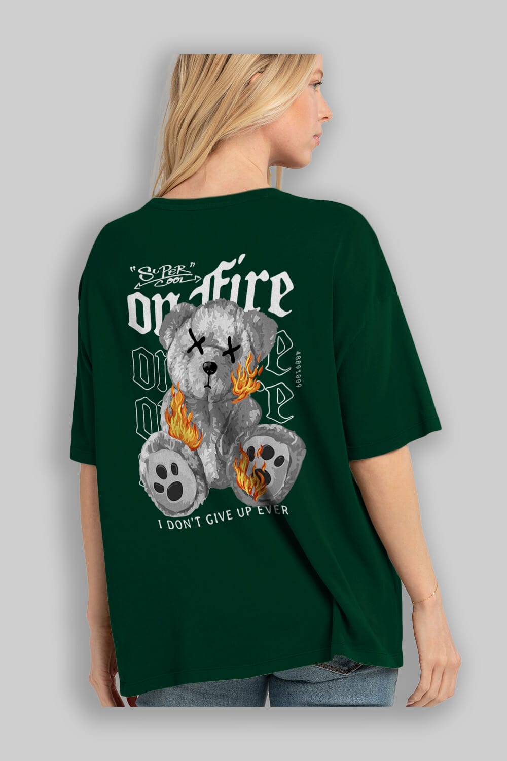 Teddy Bear On Fire Arka Baskılı Oversize t-shirt Erkek Kadın Unisex