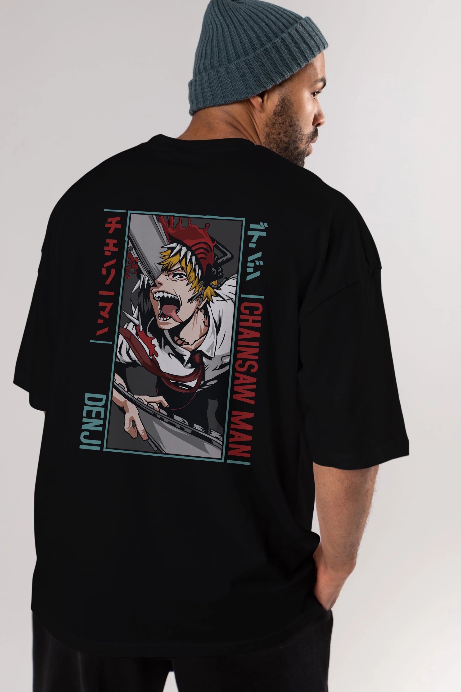 Denji Chainsaw Man Anime Arka Baskılı Oversize t-shirt Erkek Kadın Unisex