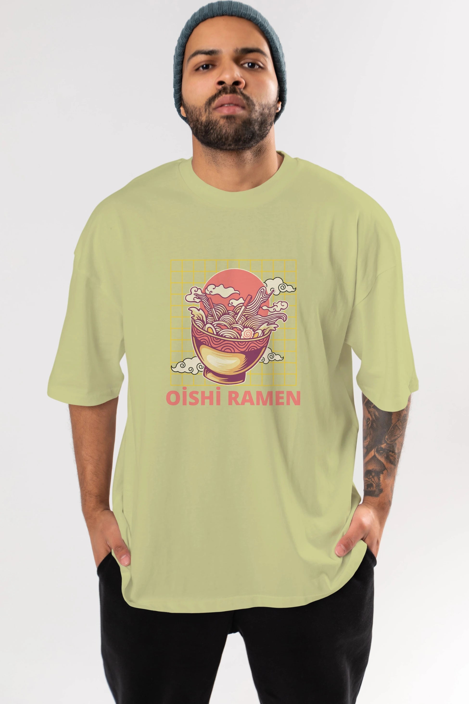 Oishi Ramen Yazılı Ön Baskılı Oversize t-shirt Erkek Kadın Unisex