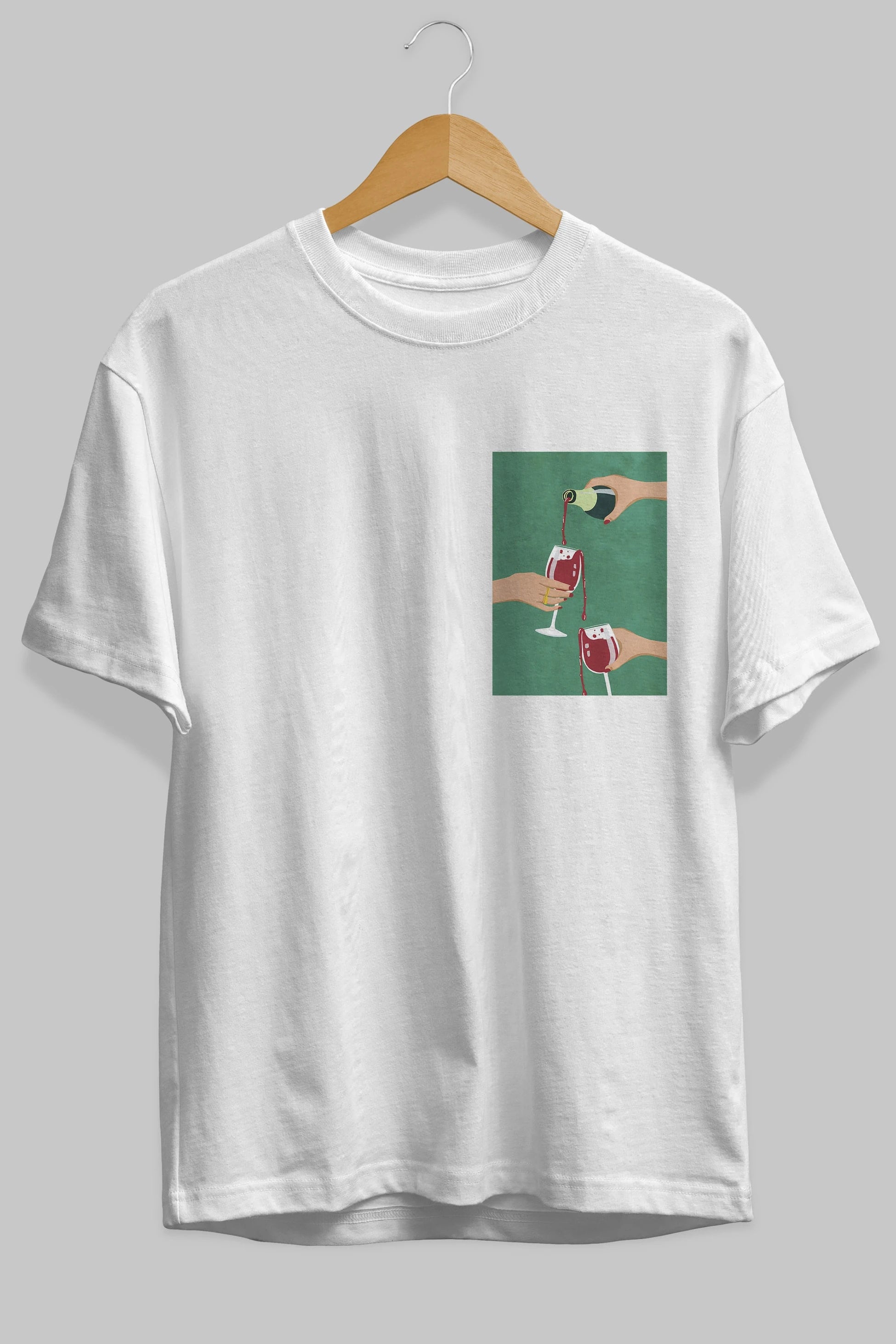 Wine 2 Ön Sol Baskılı Oversize t-shirt Erkek Kadın Unisex %100 Pamuk Bisiklet Yaka tişort