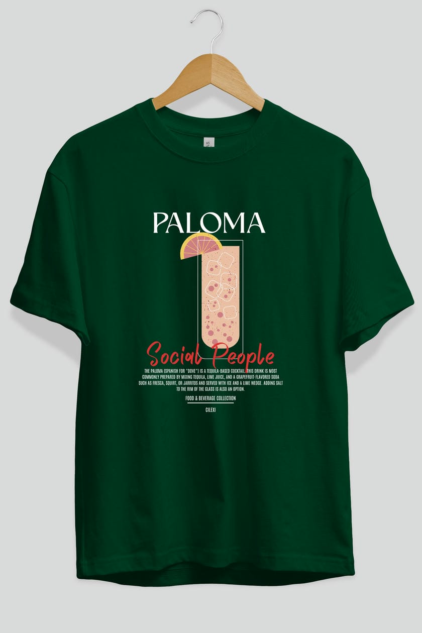 Paloma Kokteyl Serisi ön Baskılı Oversize t-shirt Erkek Kadın %100 Pamuk Bisiklet Yaka tişort
