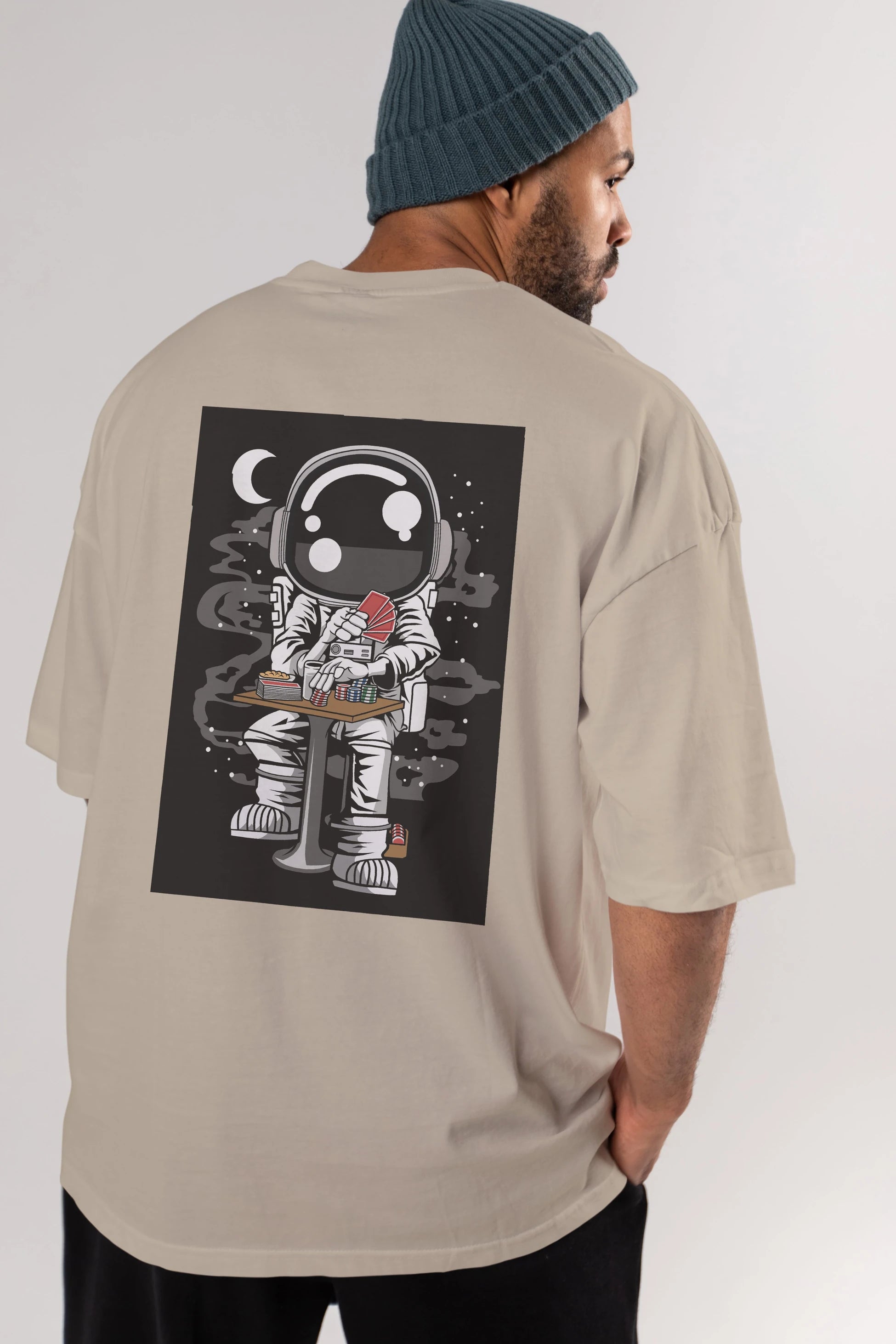 Astronaut Gambler Arka Baskılı Oversize t-shirt Erkek Kadın Unisex