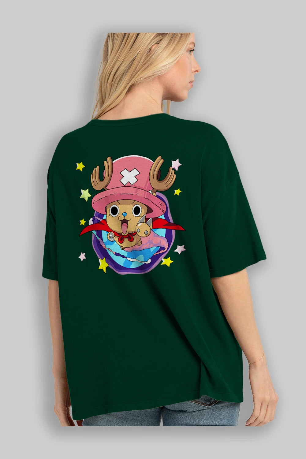 Tony Tony Chopper Anime Arka Baskılı Oversize t-shirt Erkek Kadın Unisex %100 pamuk tişort