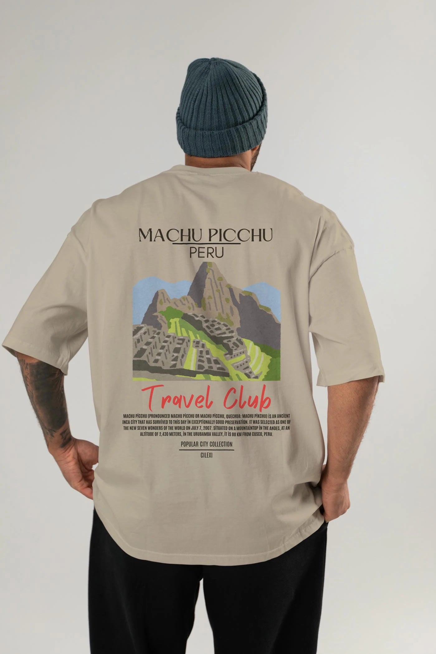 Machu Picchu Peru Arka Baskılı Oversize t-shirt Erkek Kadın Pamuk Bisiklet Yaka tişort