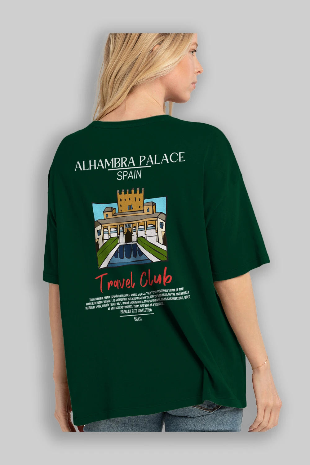 Alhambra Palace Spain Arka Baskılı Oversize t-shirt Erkek Kadın Pamuk Bisiklet Yaka tişort