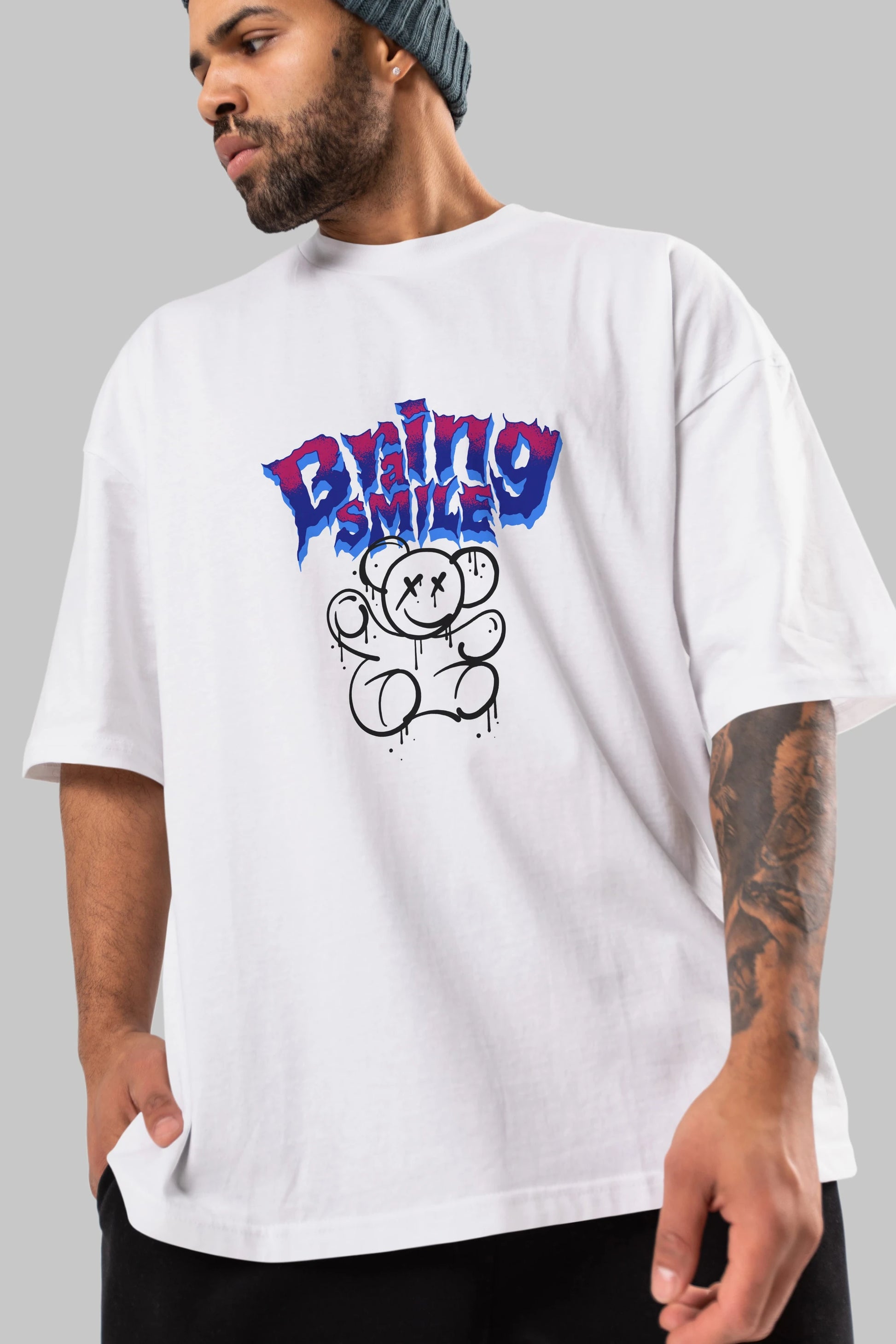 Teddy Bear Braing Smile Ön Baskılı Oversize t-shirt Erkek Kadın Unisex