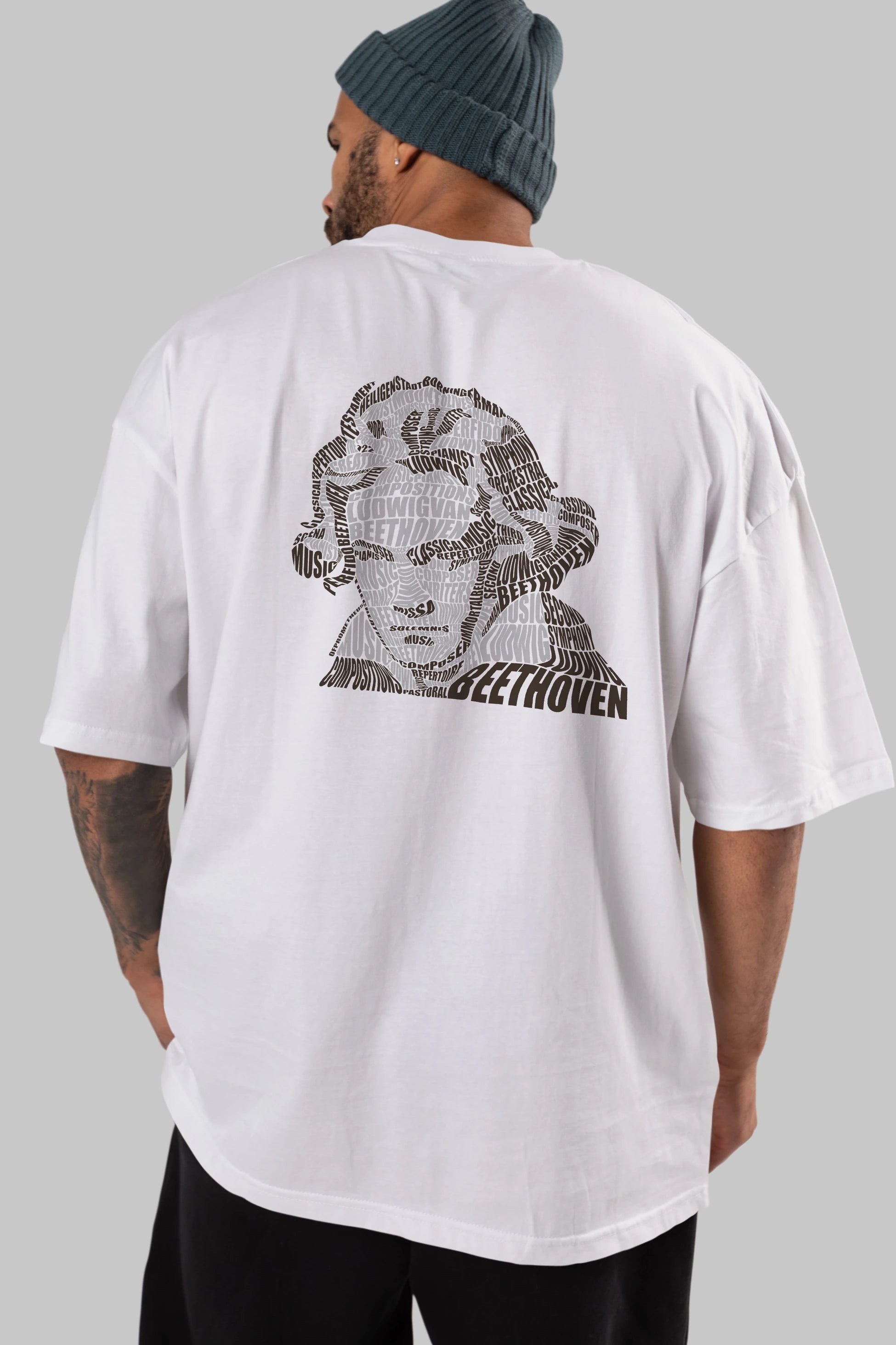 Ludwig van Beethoven Calligram Arka Baskılı Oversize t-shirt %100 pamuk Erkek Kadın Unisex