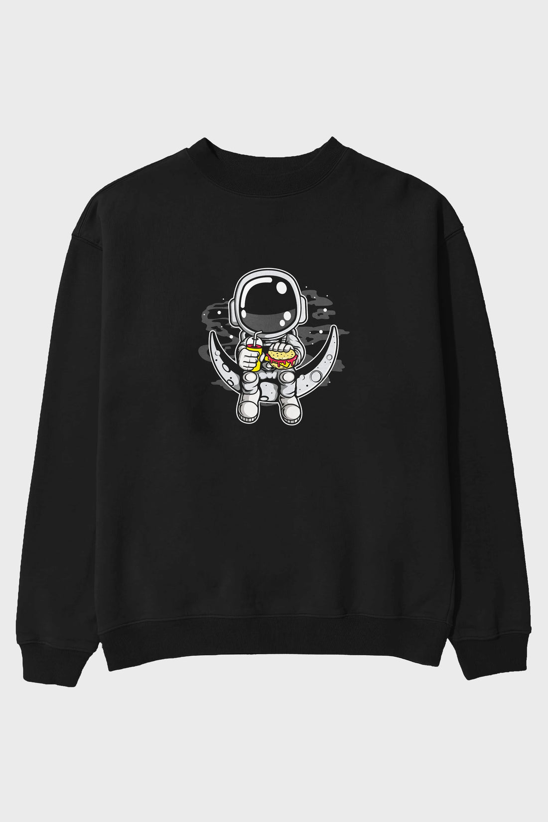 Astronaut Crescent Ön Baskılı Oversize Sweatshirt Erkek Kadın Unisex