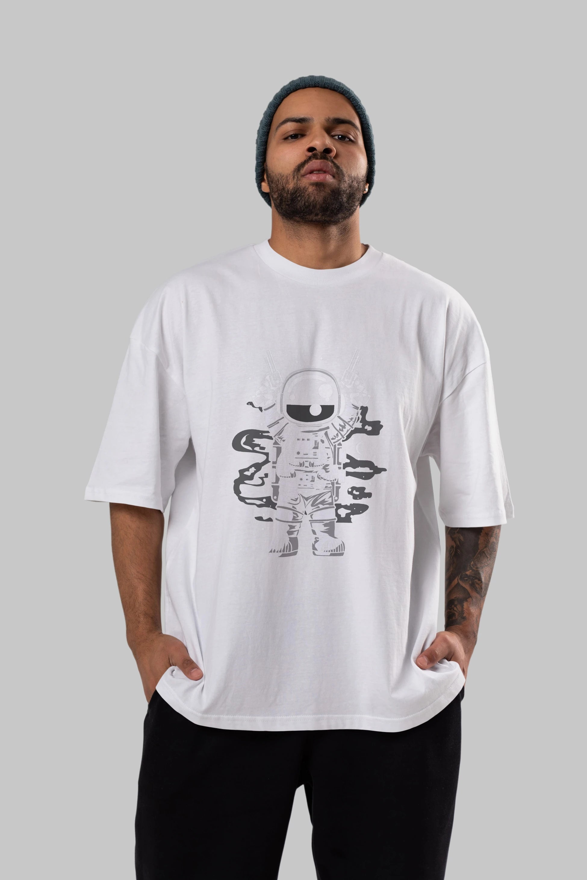 Astronaut Gun Ön Baskılı Oversize t-shirt Erkek Kadın Unisex