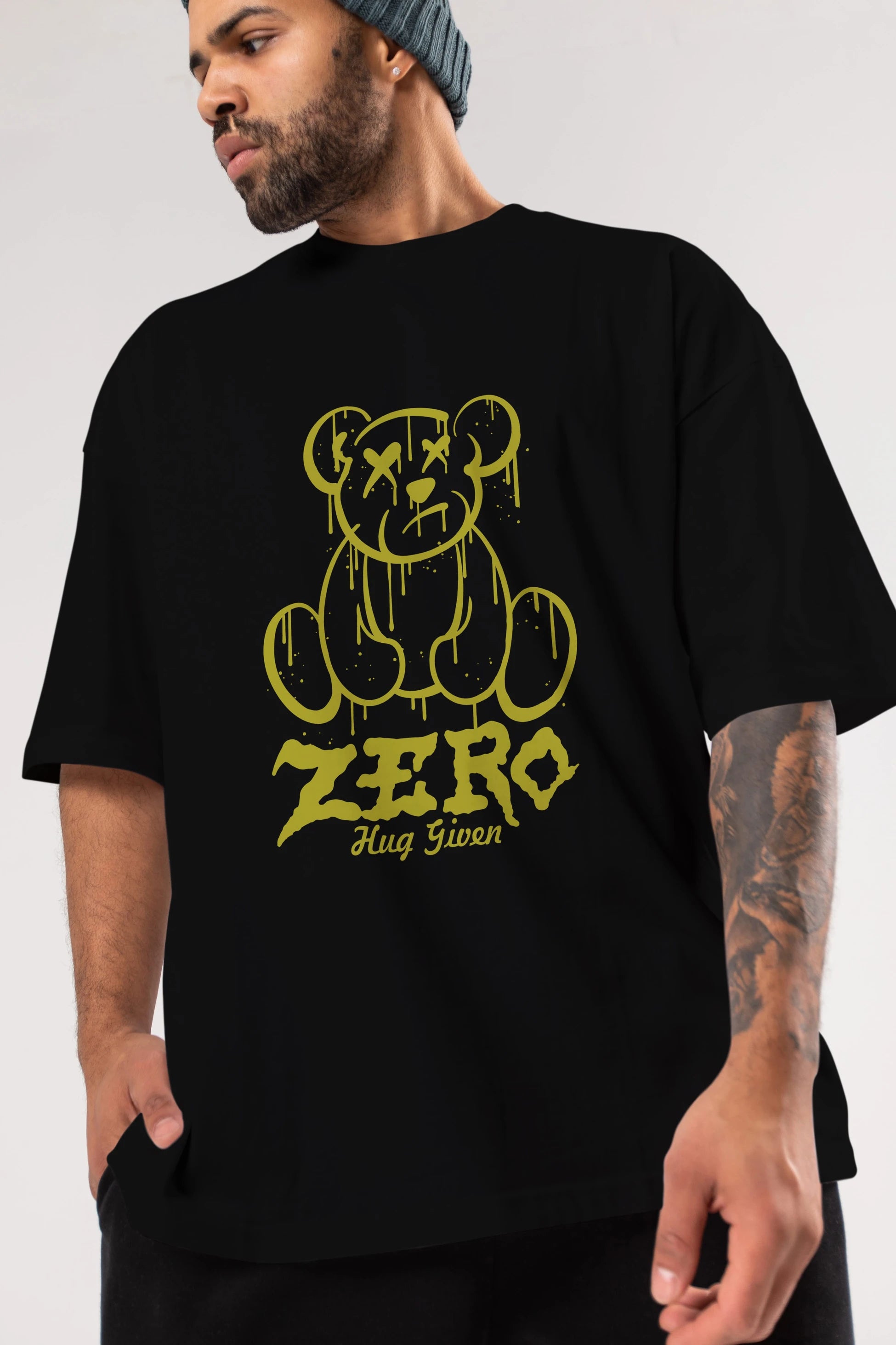 Zero Hug Given Bear Ön Baskılı Oversize t-shirt Erkek Kadın Unisex