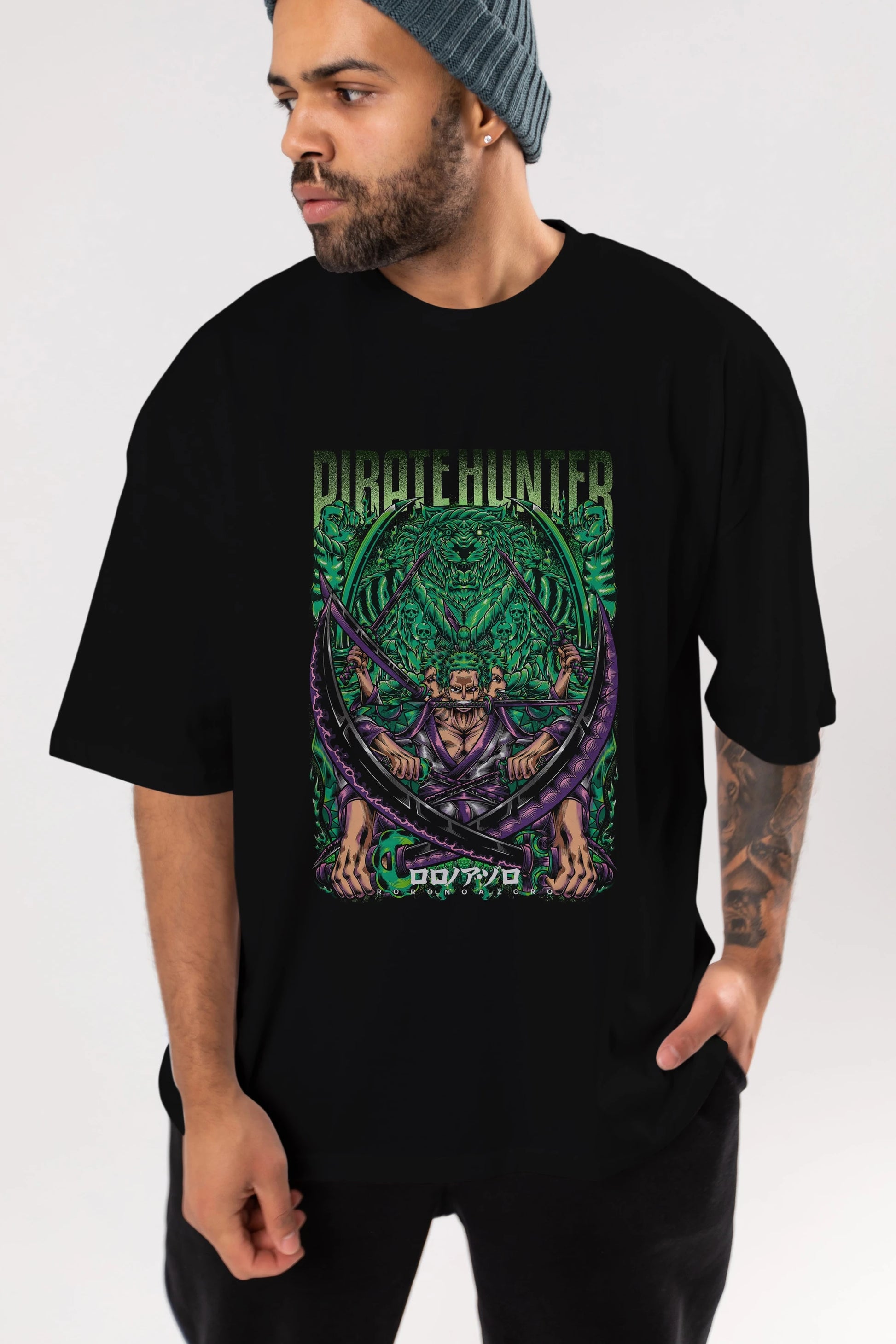 RORONOA ZORO 3 Anime Ön Baskılı Oversize t-shirt %100 pamuk Erkek Kadın Unisex