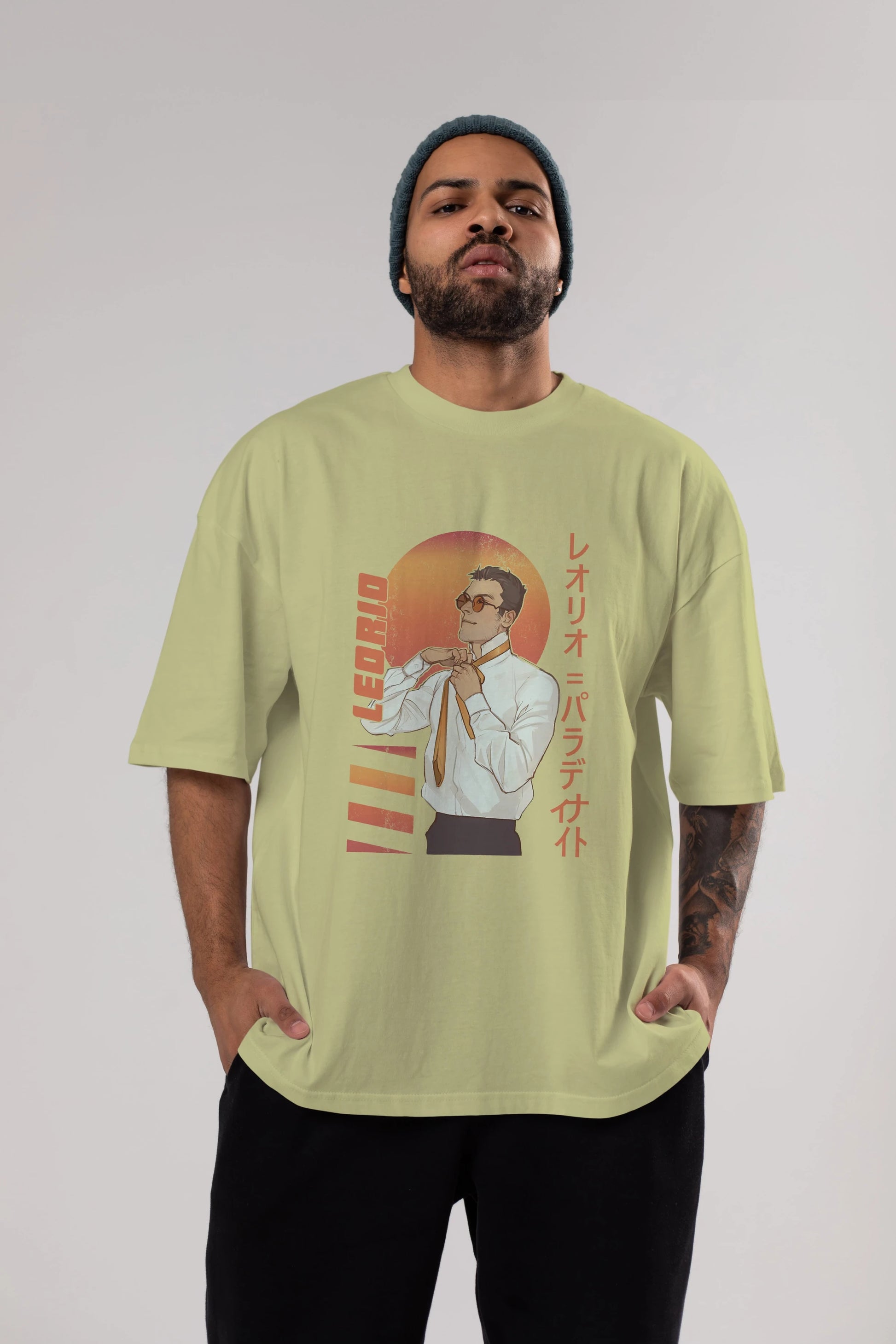 Leorio Paladiknight 5 (2) Anime Ön Baskılı Oversize t-shirt %100 pamuk Erkek Kadın Unisex