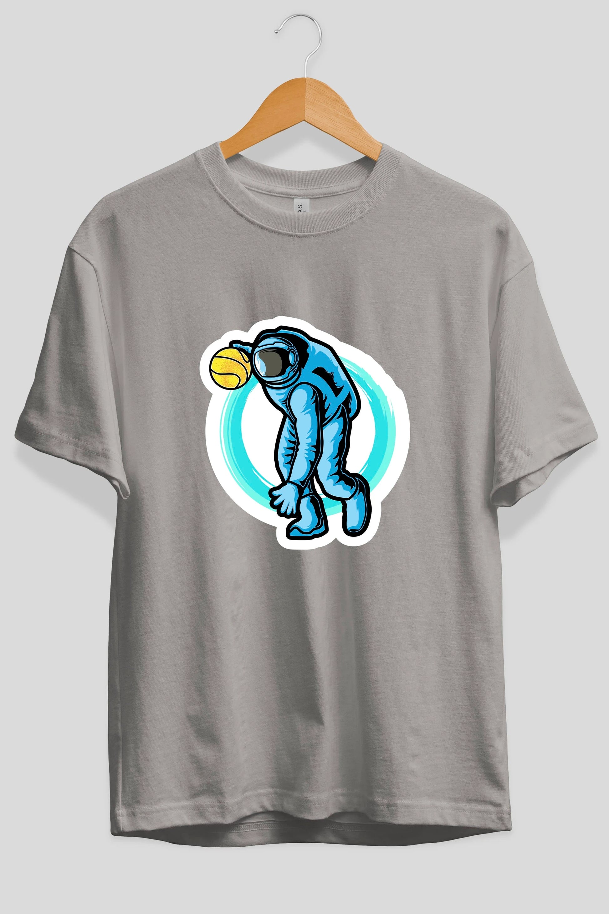 Astronaut Dribble Sticker Ön Baskılı Oversize t-shirt Erkek Kadın Unisex