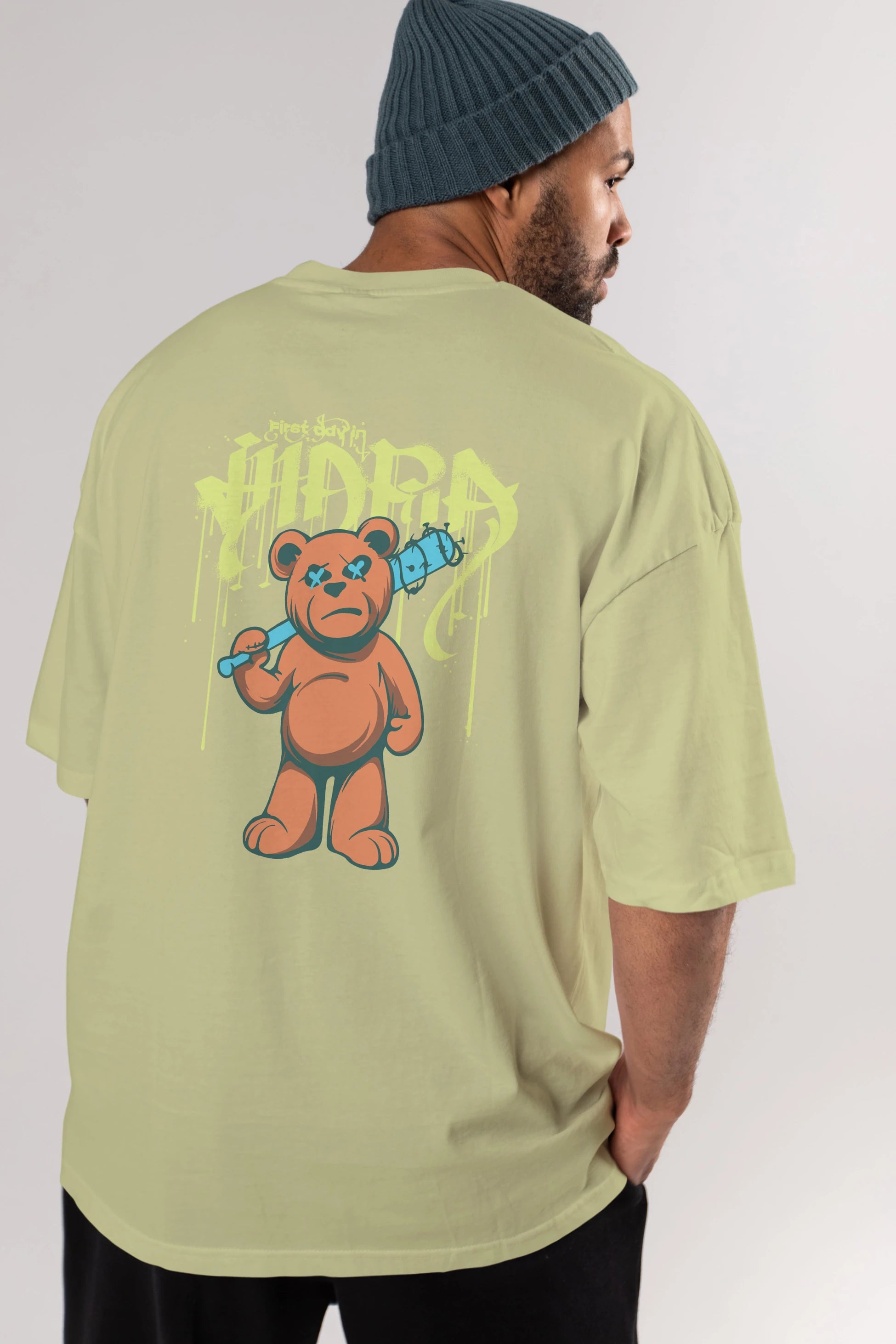 Hidra Bear Arka Baskılı Oversize t-shirt Erkek Kadın Unisex