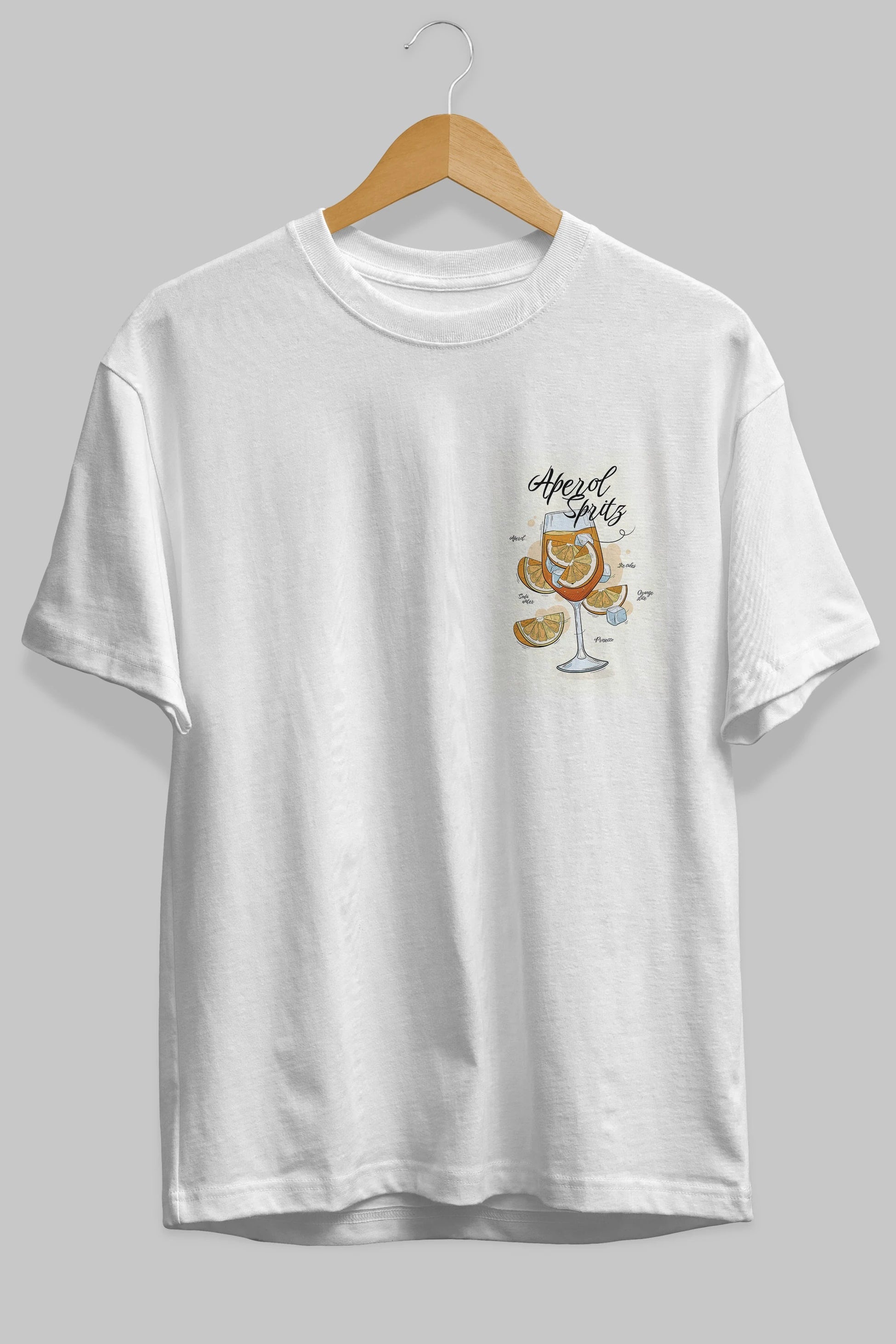 Aperol Spritz 6 Ön Sol Baskılı Oversize t-shirt Erkek Kadın Unisex %100 Pamuk Bisiklet Yaka tişort