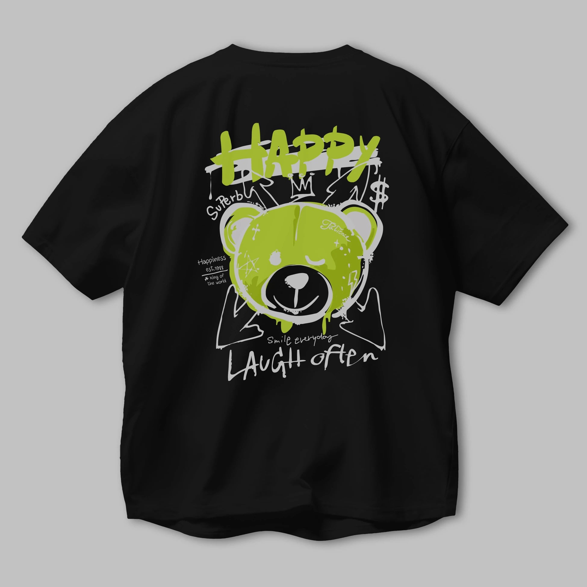 Happy Bear Arka Baskılı Oversize t-shirt Erkek Kadın Unisex