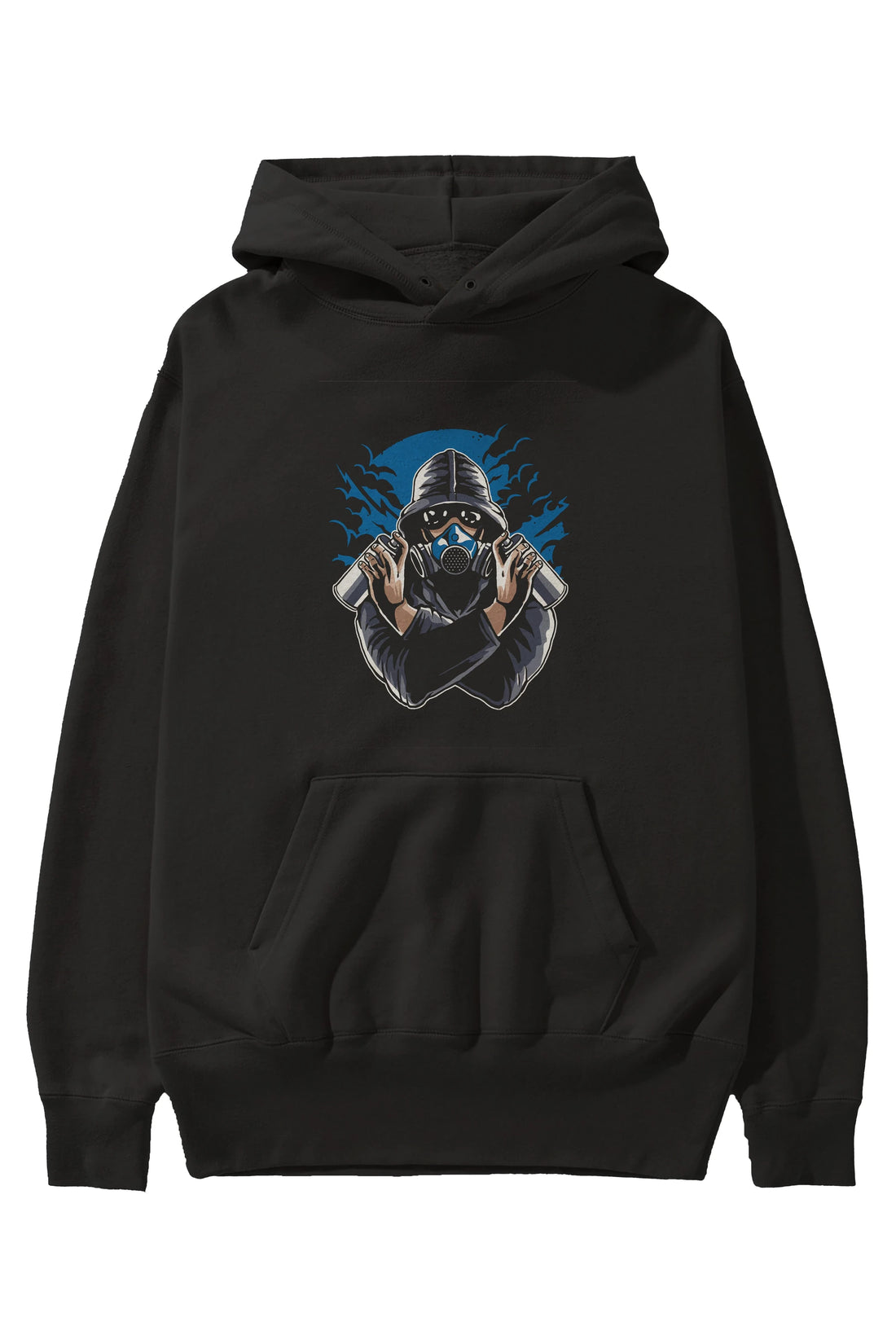 Graffiti Gasmask Ön Baskılı Hoodie Oversize Kapüşonlu Sweatshirt Erkek Kadın Unisex