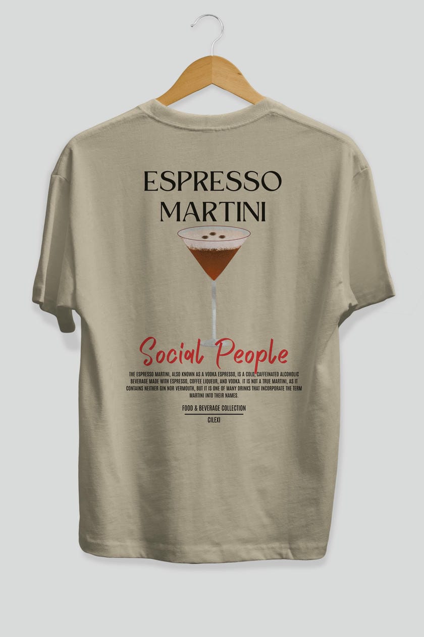 Espresso Martını Kokteyl Serisi Baskılı Oversize t-shirt Erkek Kadın Unisex %100 Pamuk Bisiklet Yaka tişort