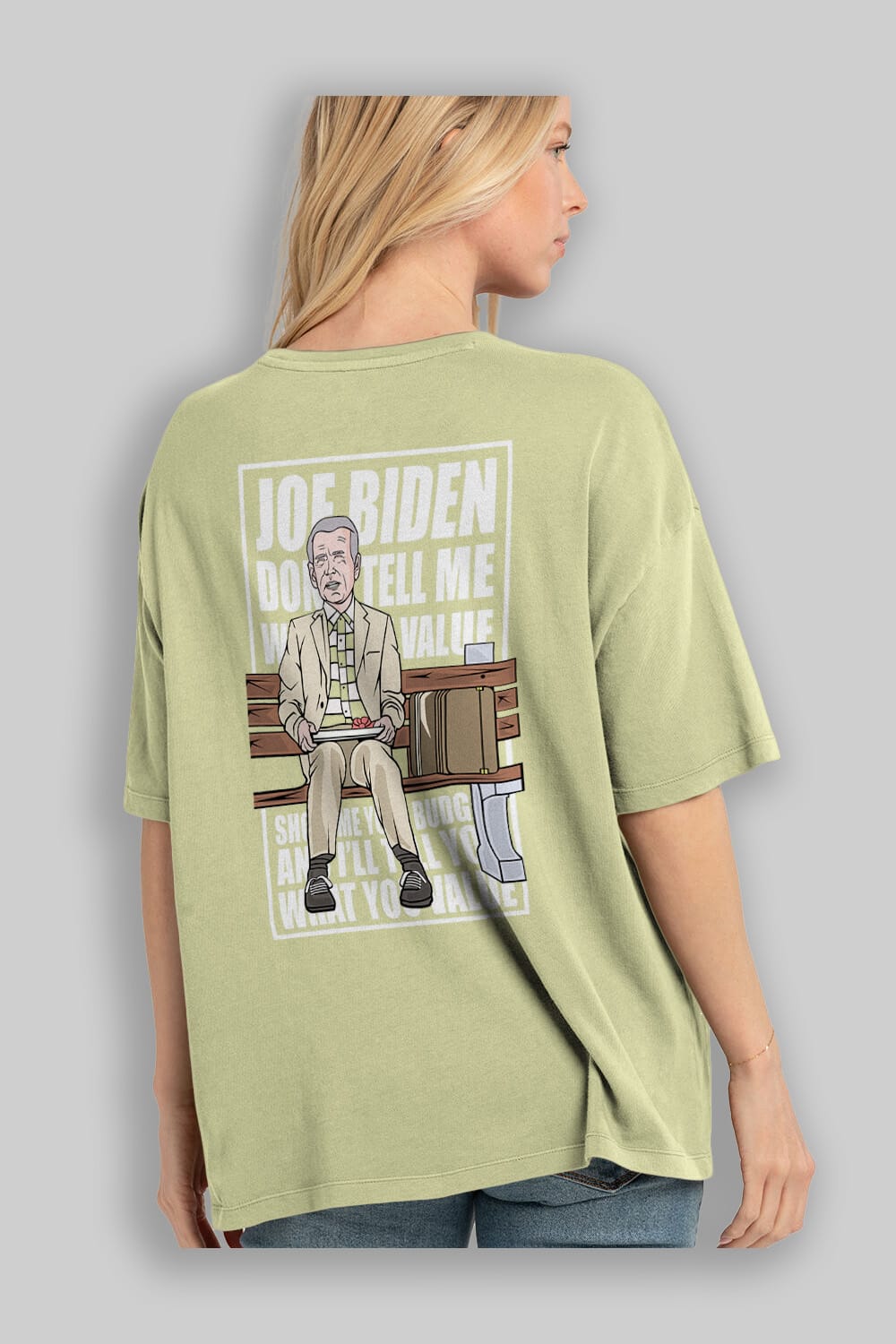 Joe Biden Forest Gump Arka Baskılı Oversize t-shirt Erkek Kadın Unisex %100 Pamuk tişort