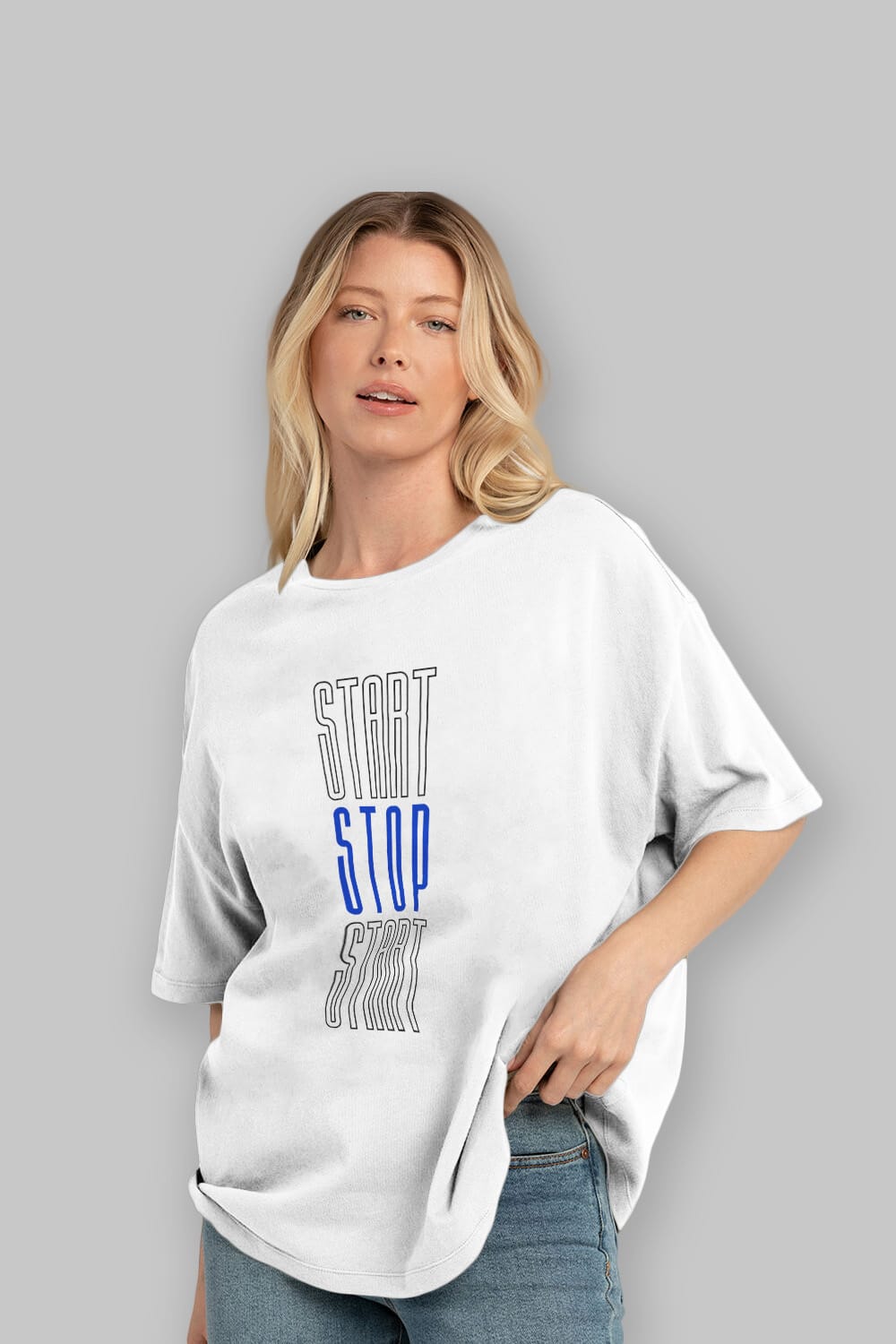 Start Stop Start Yazılı Ön Baskılı Oversize t-shirt Erkek Kadın Unisex