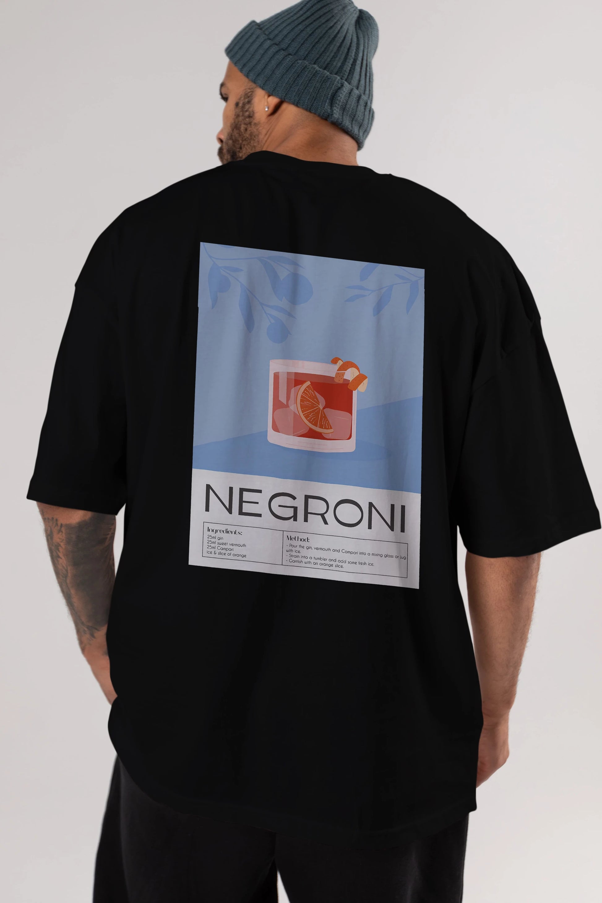 Negroni Arka Baskılı Oversize t-shirt Erkek Kadın Unisex %100 Pamuk Bisiklet Yaka tişort