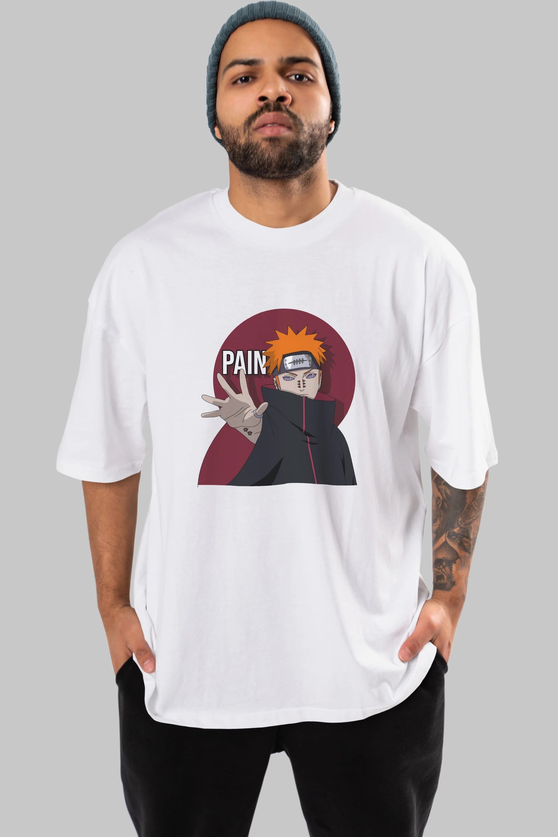 PAIN NARUTO Anime Ön Baskılı Oversize t-shirt %100 pamuk Erkek Kadın Unisex
